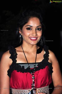 Madhavilatha in Red Sleeveless Dress