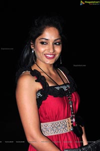 Madhavilatha in Red Sleeveless Dress