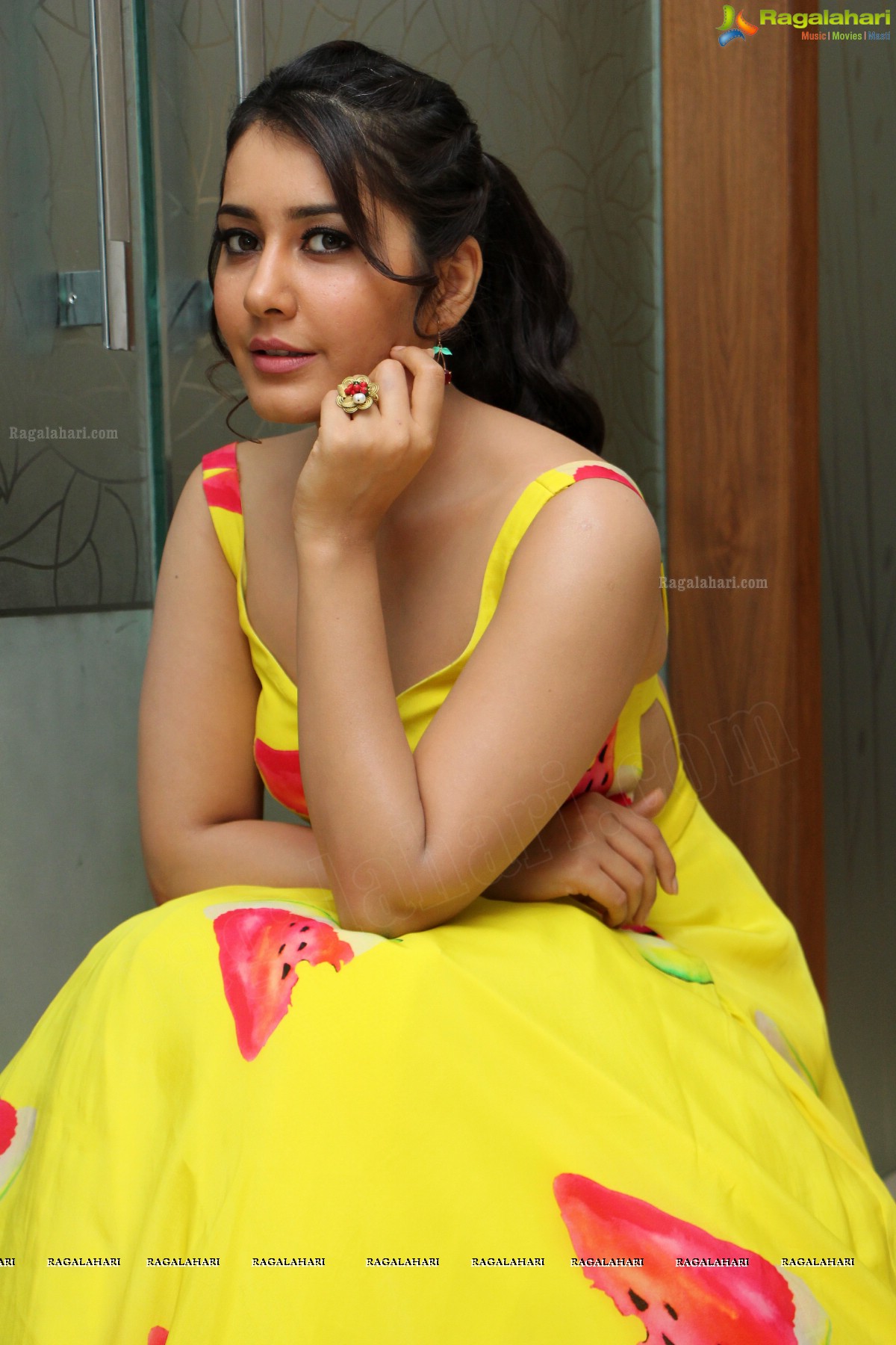 Beautiful Telugu Cinema Actress Raashi Khanna in Yellow Dress Photos