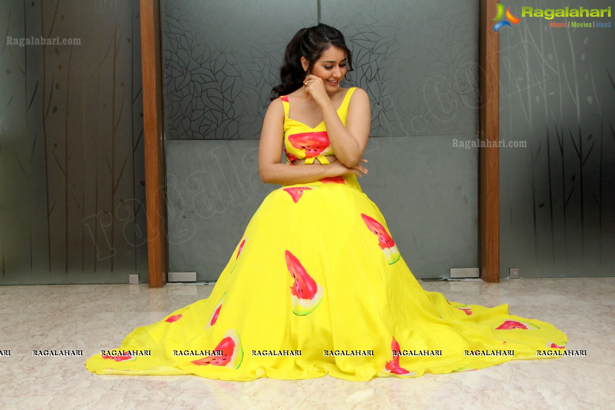 Beautiful Telugu Cinema Actress Raashi Khanna in Yellow Dress Photos