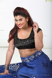 Gunnjan Aras in Dark Blue Ornate Lehenga and Black Top