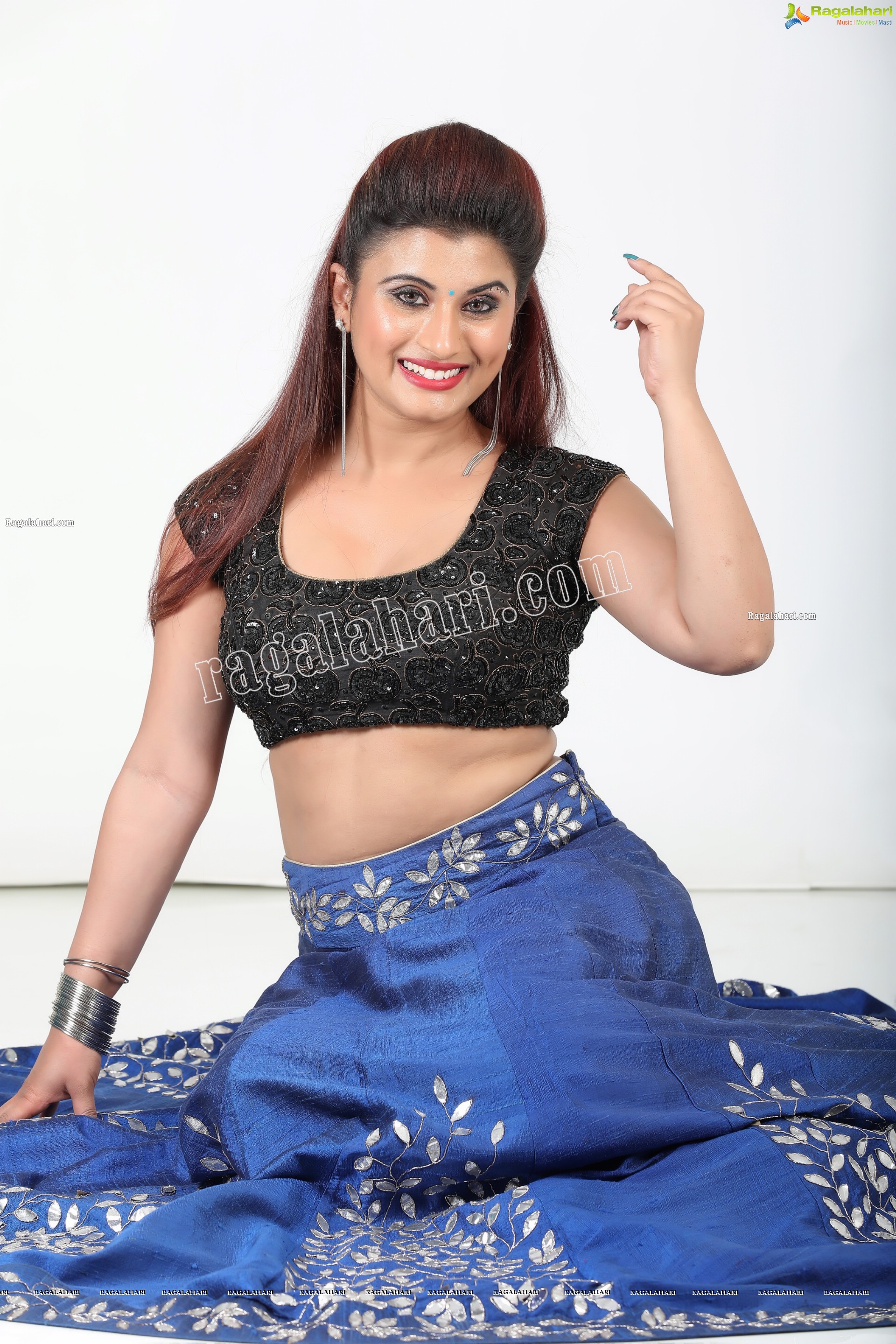 Gunnjan Aras in Dark Blue Ornate Lehenga and Black Top Exclusive Photo Shoot