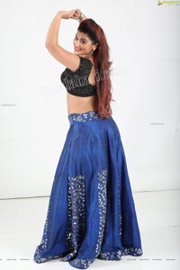 Gunnjan Aras in Dark Blue Ornate Lehenga and Black Top