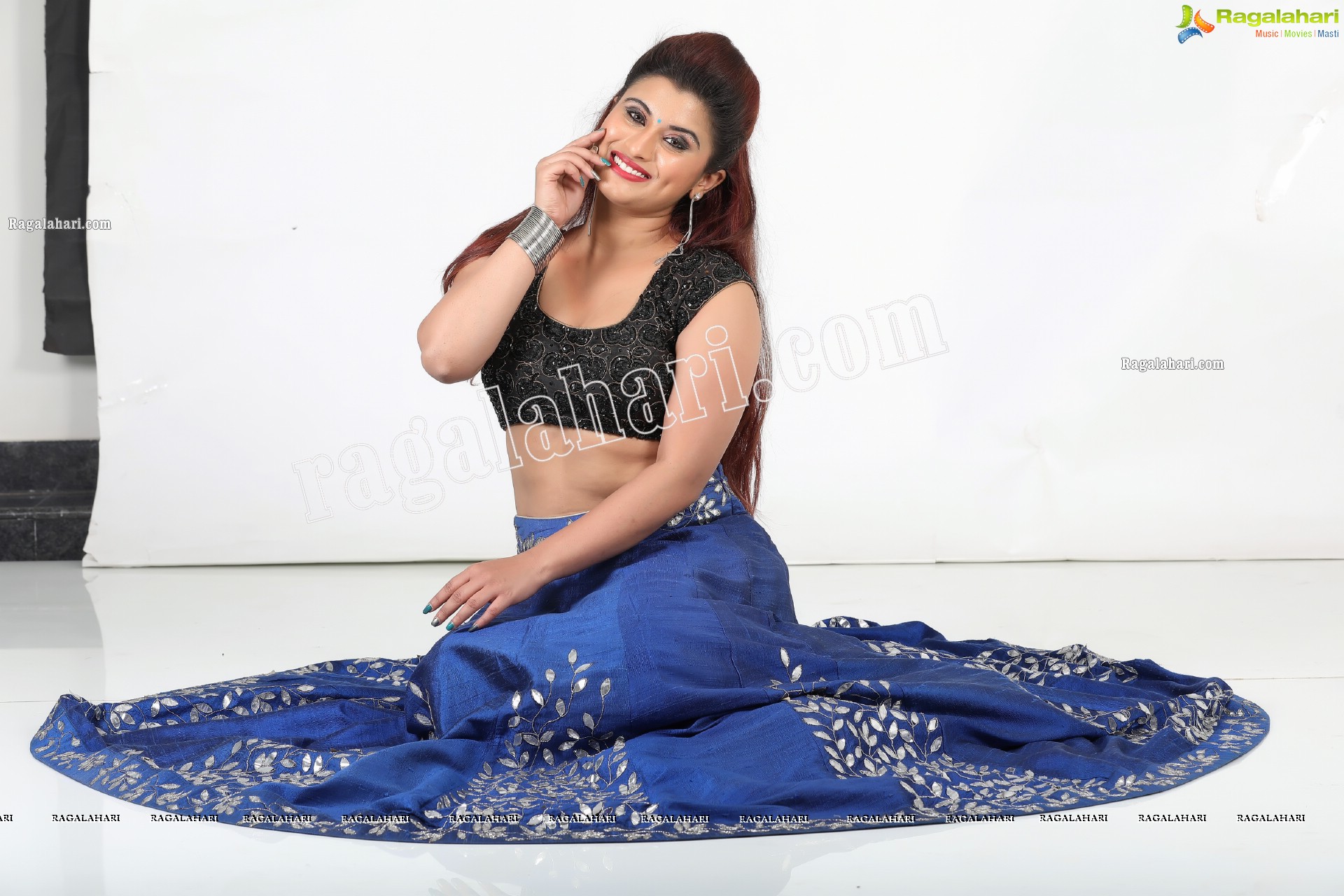 Gunnjan Aras in Dark Blue Ornate Lehenga and Black Top Exclusive Photo Shoot