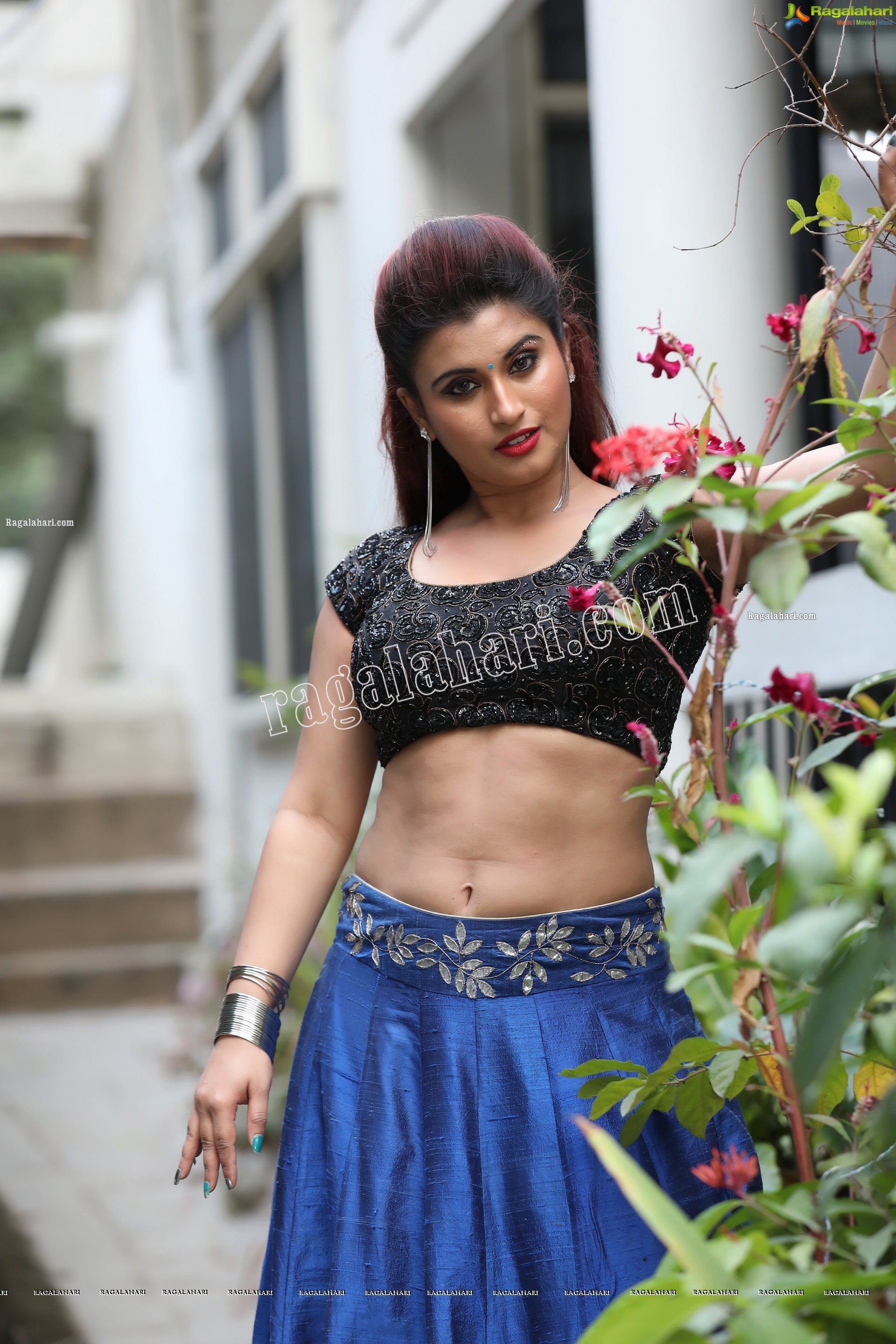 Gunnjan Aras in Dark Blue Embellished Lehenga Exclusive Photo Shoot