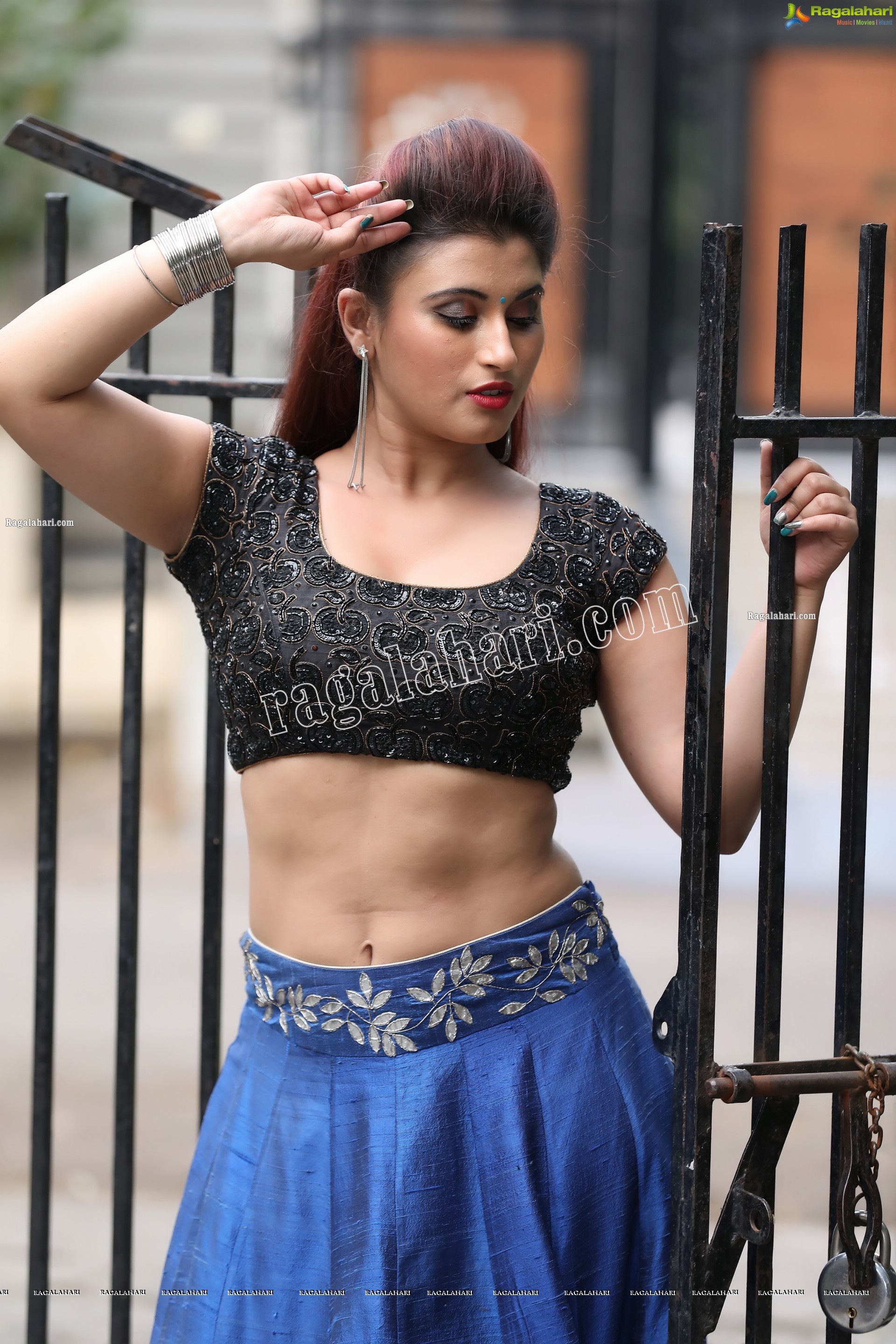 Gunnjan Aras in Dark Blue Embellished Lehenga Exclusive Photo Shoot