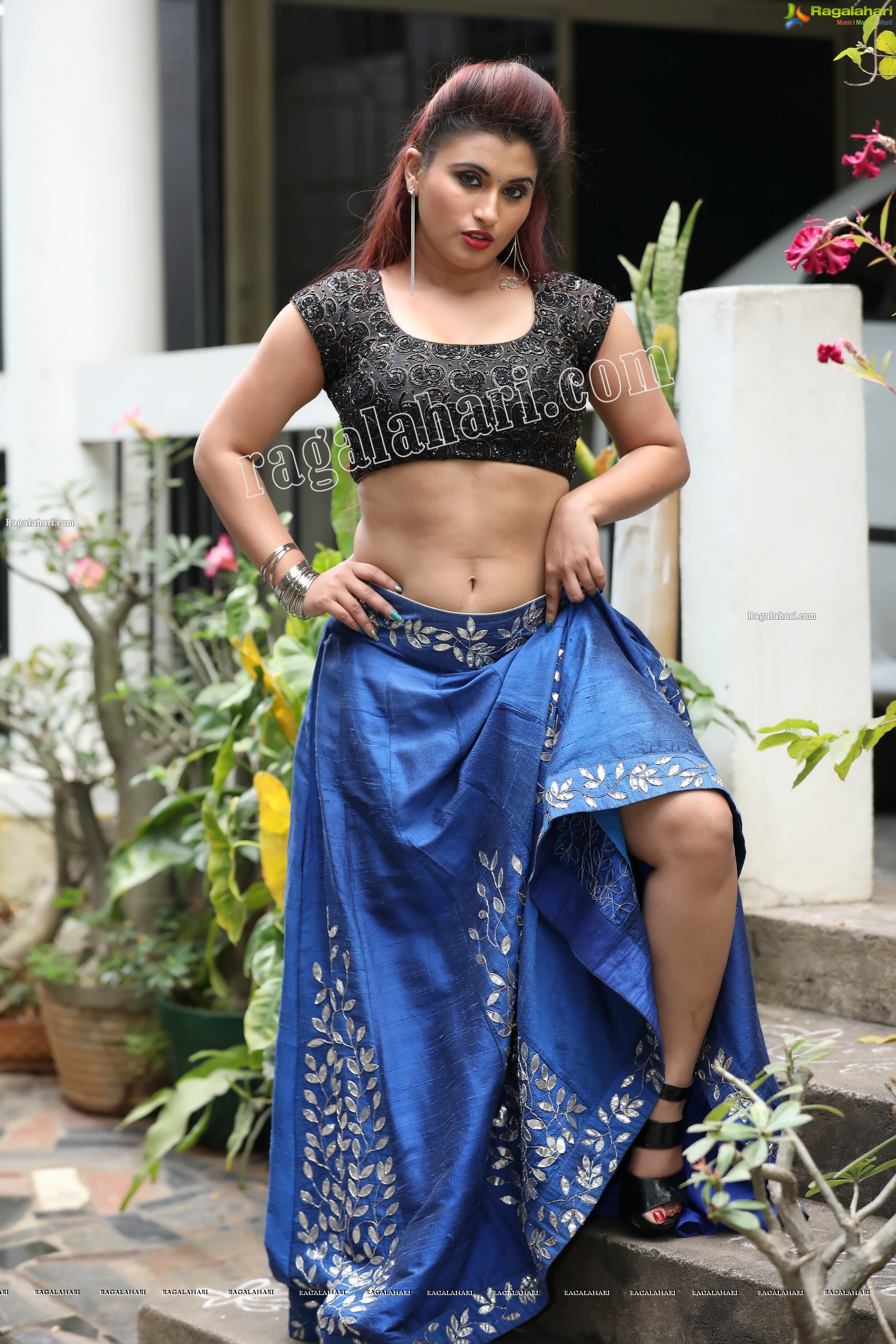Gunnjan Aras in Dark Blue Embellished Lehenga Exclusive Photo Shoot