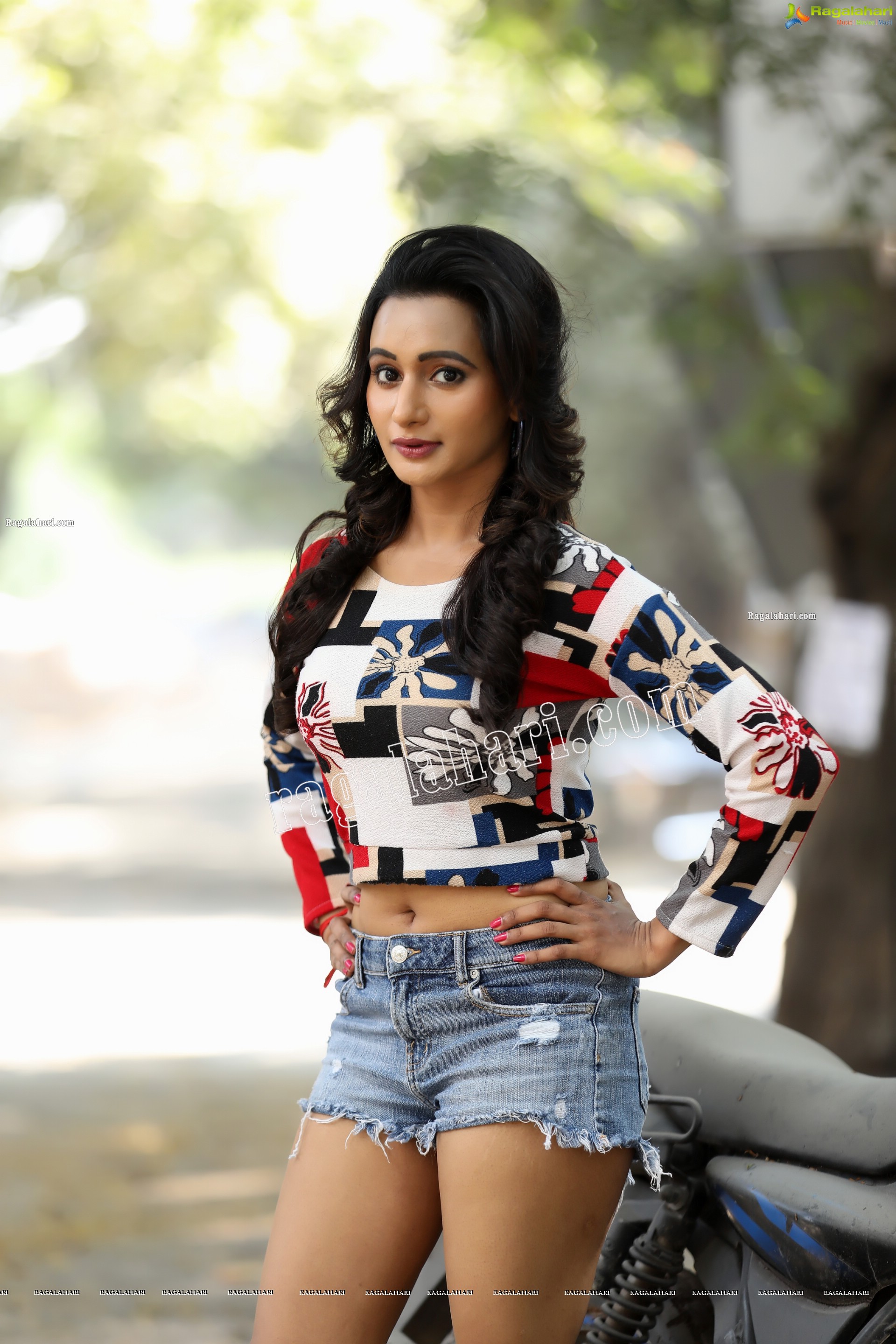 Nisheetha in Crop T-Shirt and Denim Shorts Exclusive Photo Shoot