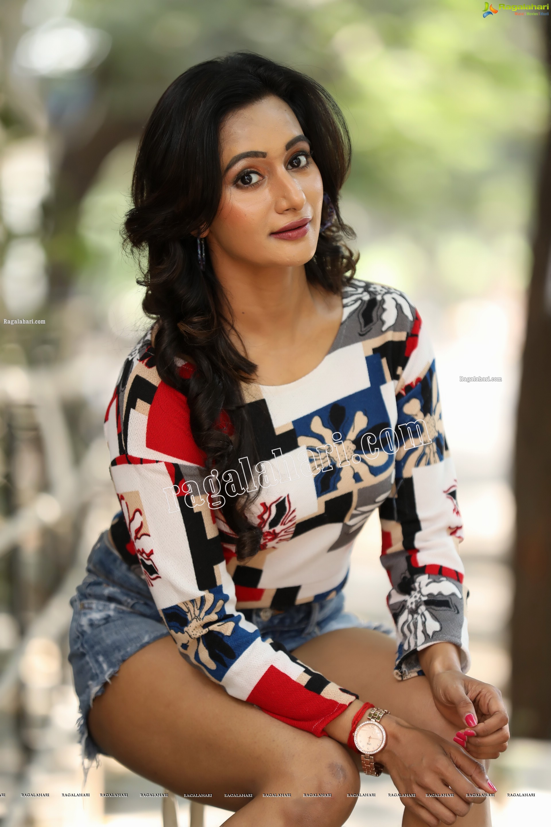 Nisheetha in Crop T-Shirt and Denim Shorts Exclusive Photo Shoot