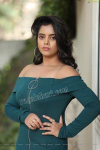 Sameera Reddy G in Teal Blue Off Shoulder Dress