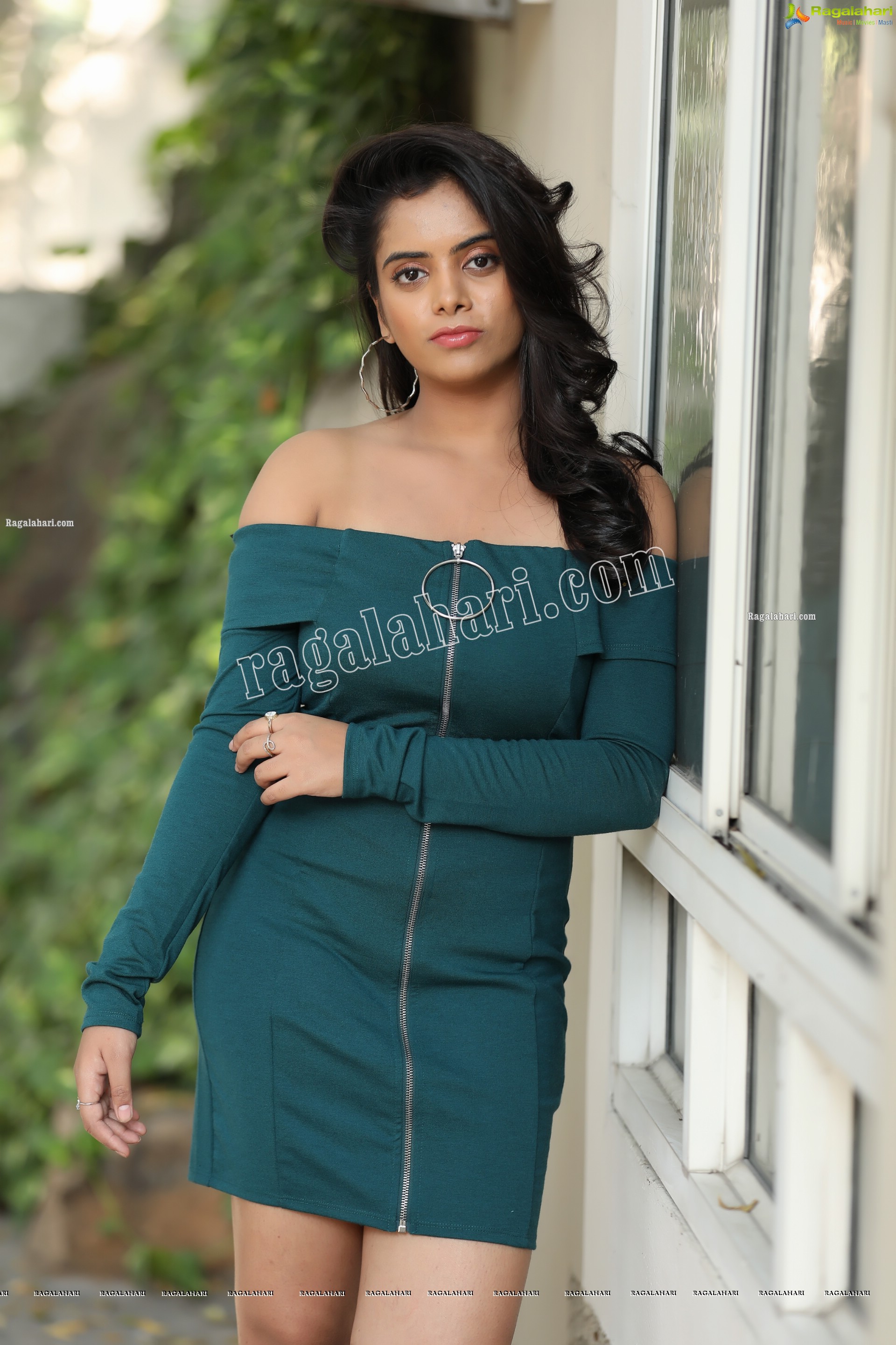 Sameera Reddy G in Teal Blue Off Shoulder Dress Exclusive Photo Shoot