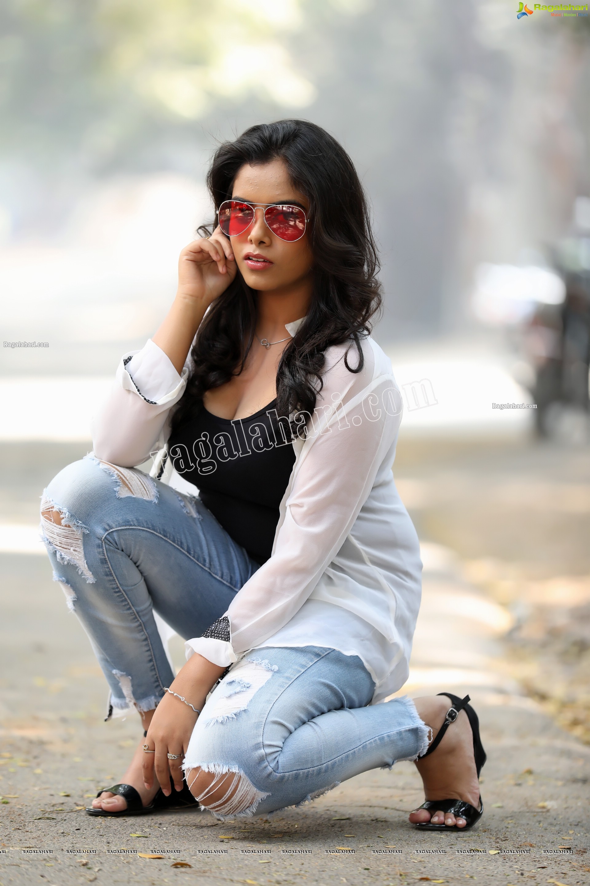 Sameera Reddy G in Black Cami and Jeans Exclusive Photo Shoot