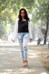 Sameera Reddy G in Black Cami and Jeans