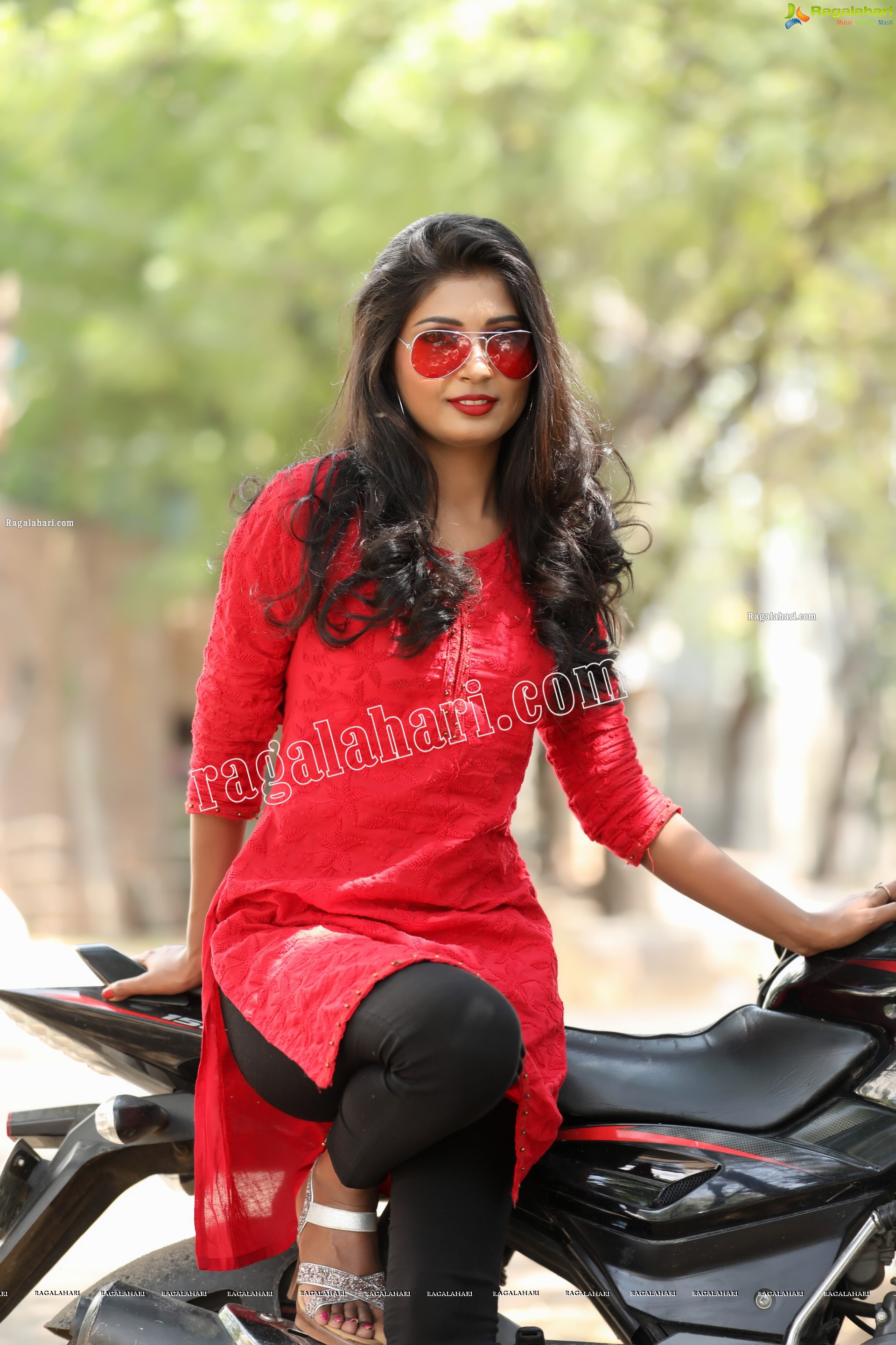 Sanjana Choudhary in Red Kurti and Black Leggings Exclusive Photo Shoot