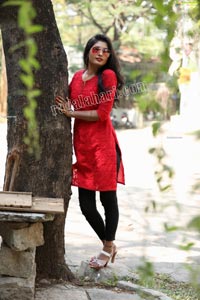Sanjana Choudhary in Red Kurti and Black Leggings Exclusive 
