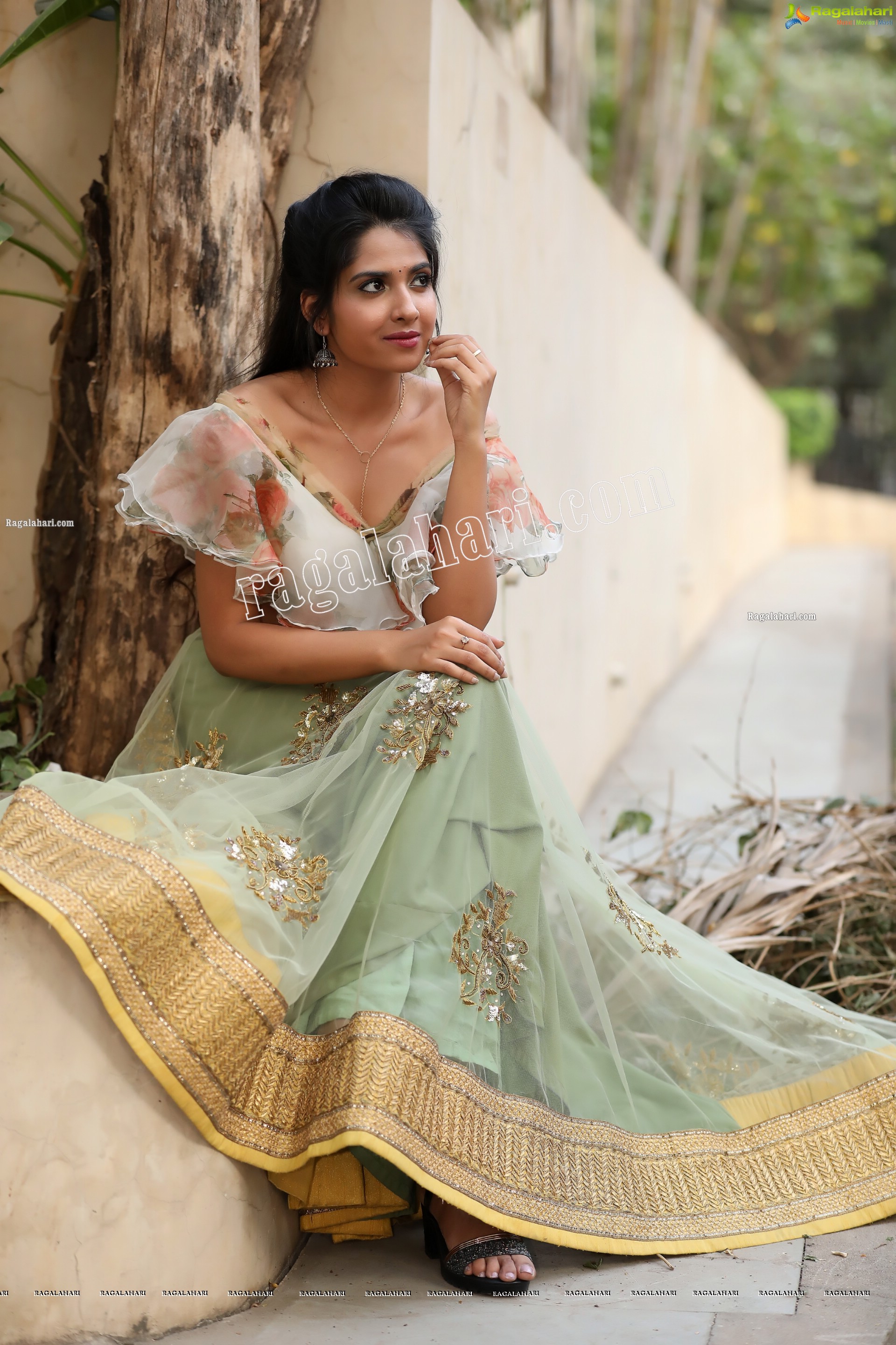 Simar Singh in Sage Green Lehenga and Frilled Crop Top Exclusive Photo Shoot