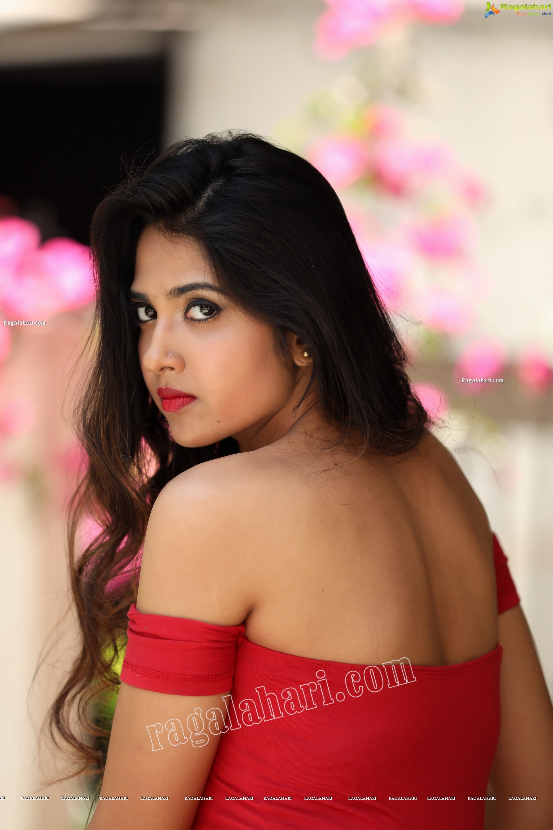 Simar Singh in Red Off Shoulder Bodycon Jumpsuit Exclusive Photo Shoot