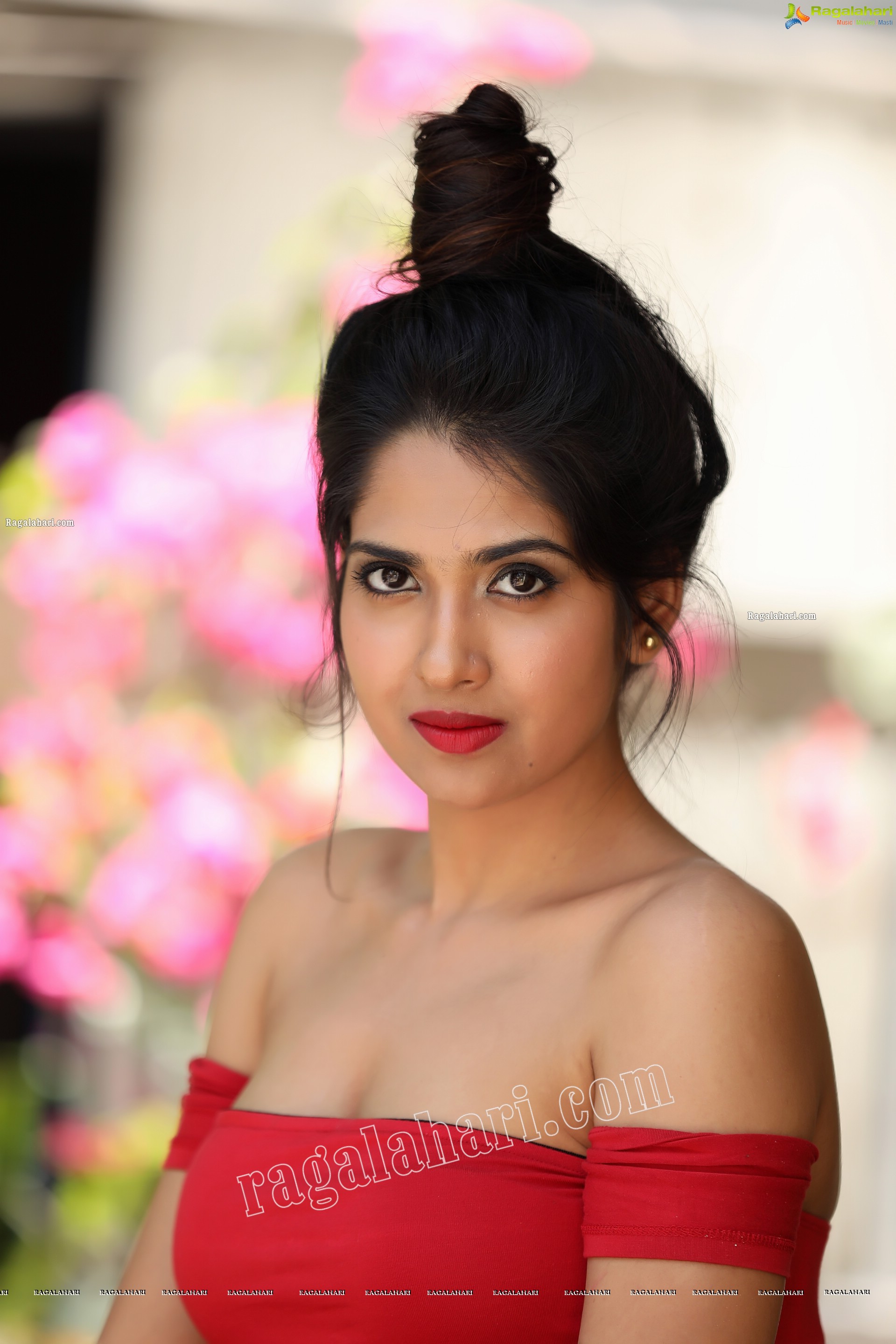 Simar Singh in Red Off Shoulder Bodycon Jumpsuit Exclusive Photo Shoot