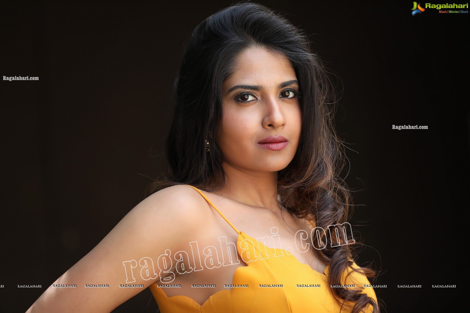 Simar Singh in Yellow Spaghetti Strap Crop Top and Jeans Exclusive Photo Shoot