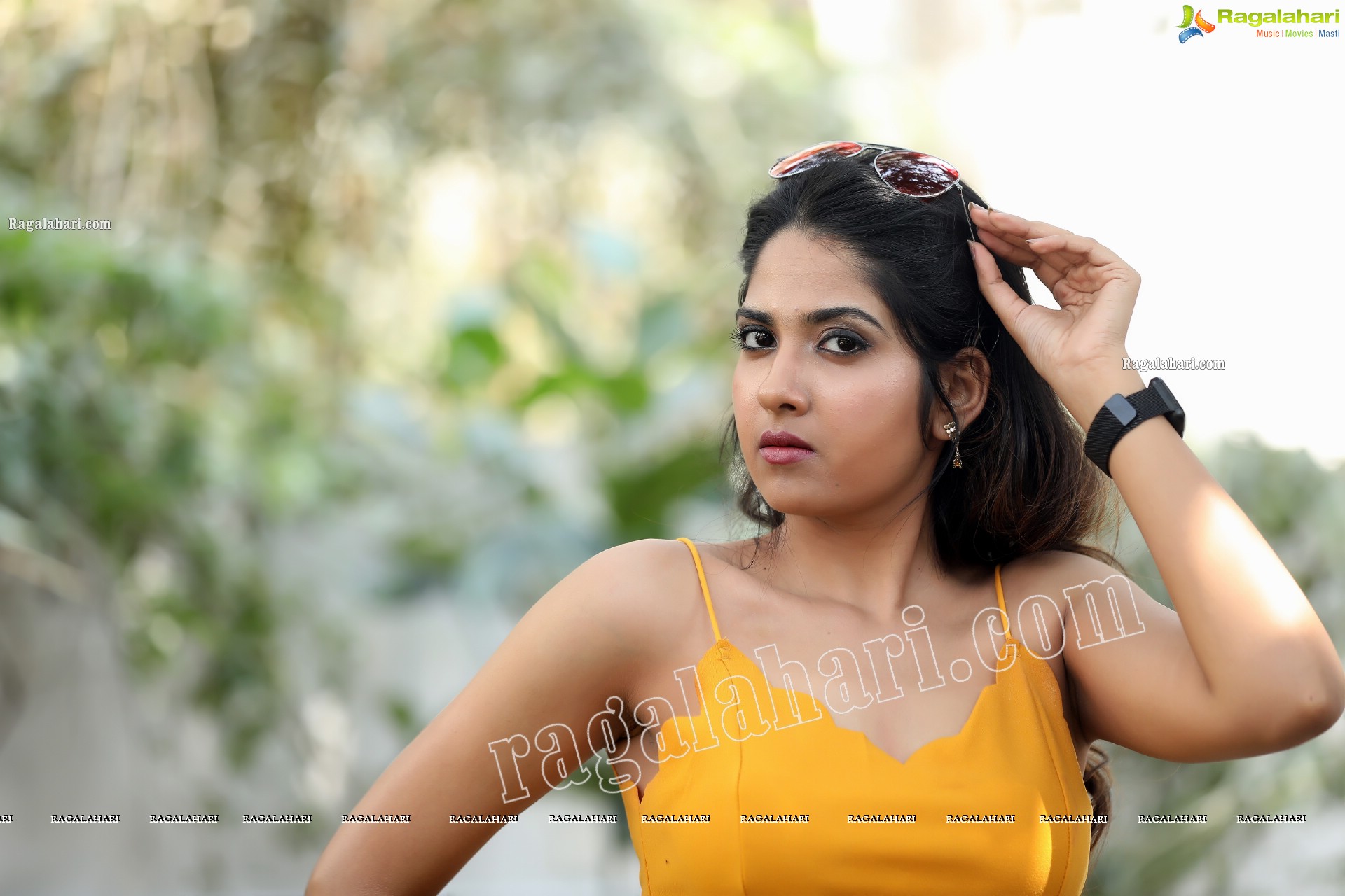 Simar Singh in Yellow Spaghetti Strap Crop Top and Jeans Exclusive Photo Shoot