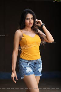 Simar Singh in Yellow Spaghetti Strap Crop Top