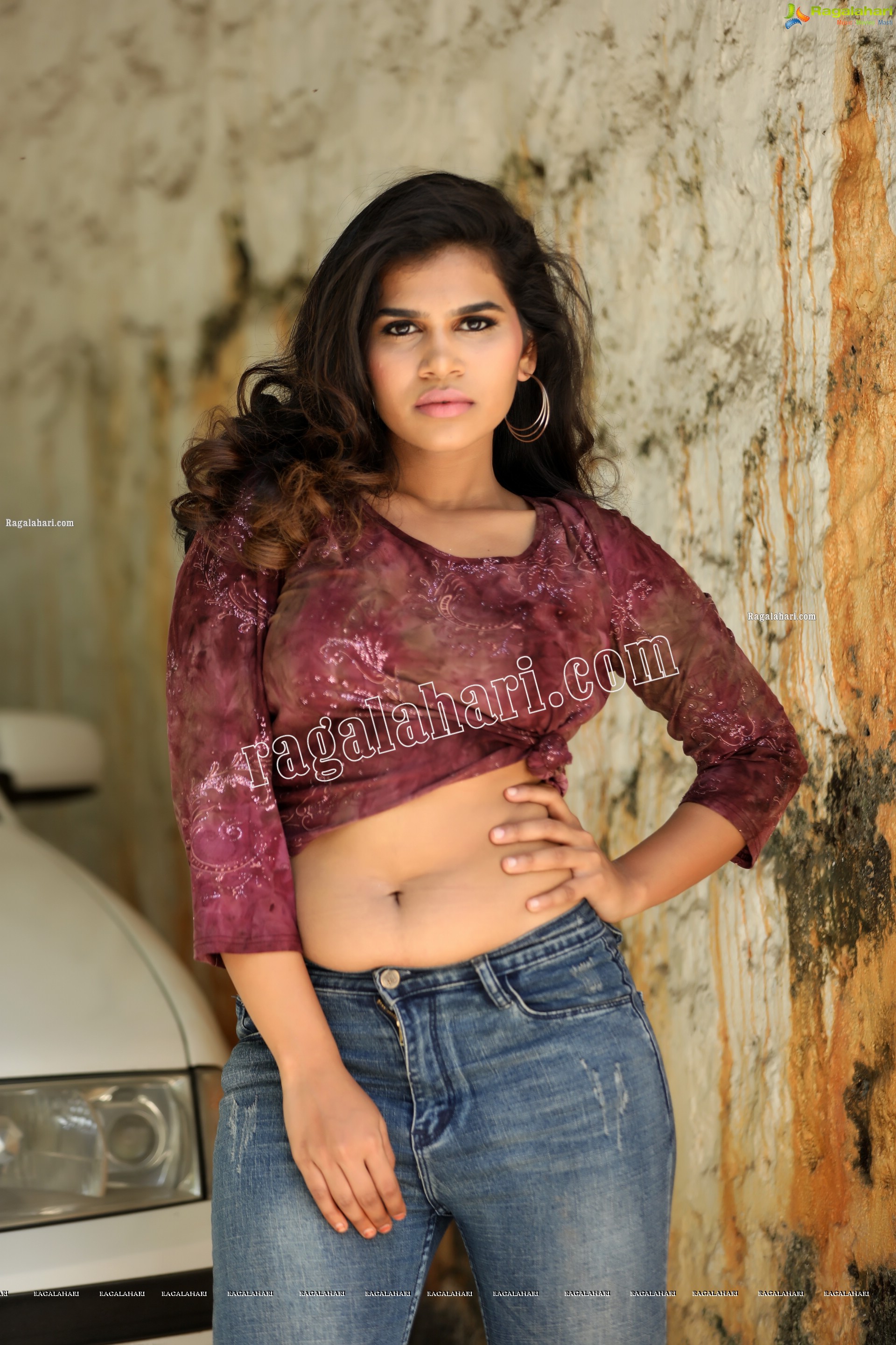 Sumaya Benazir in Wine Colour Crop Top and Jeans Exclusive Photo Shoot