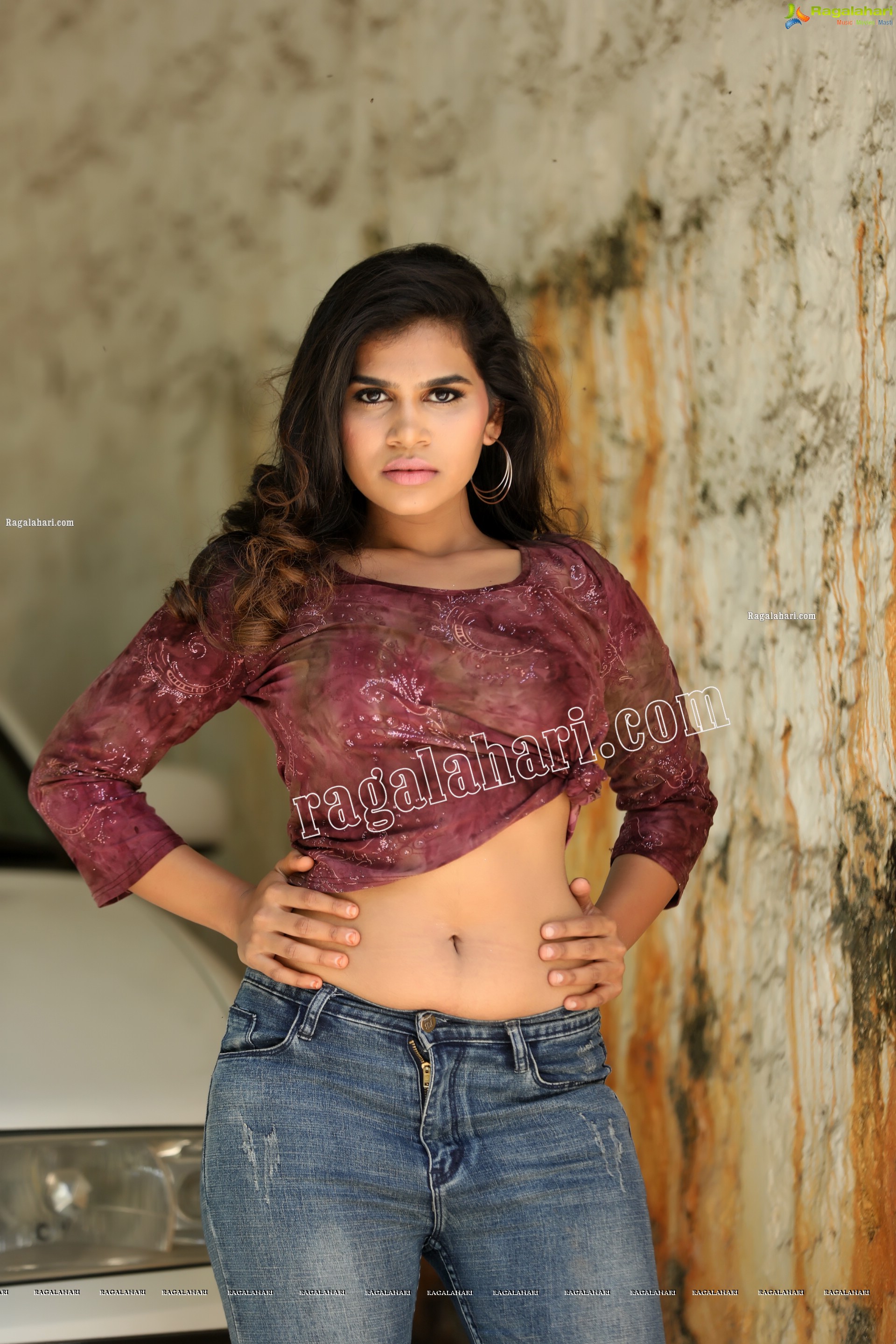 Sumaya Benazir in Wine Colour Crop Top and Jeans Exclusive Photo Shoot