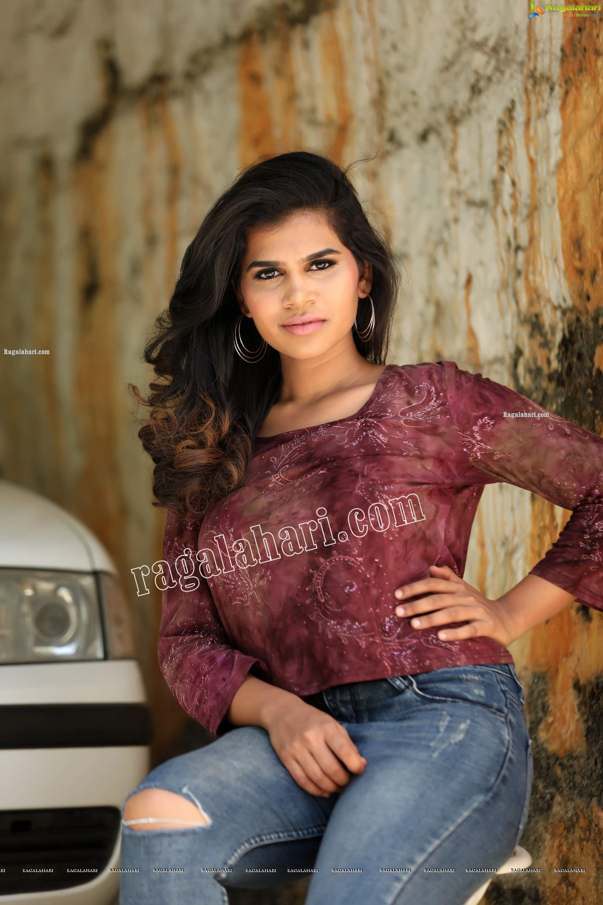 Sumaya Benazir in Wine Colour Crop Top and Jeans Exclusive Photo Shoot