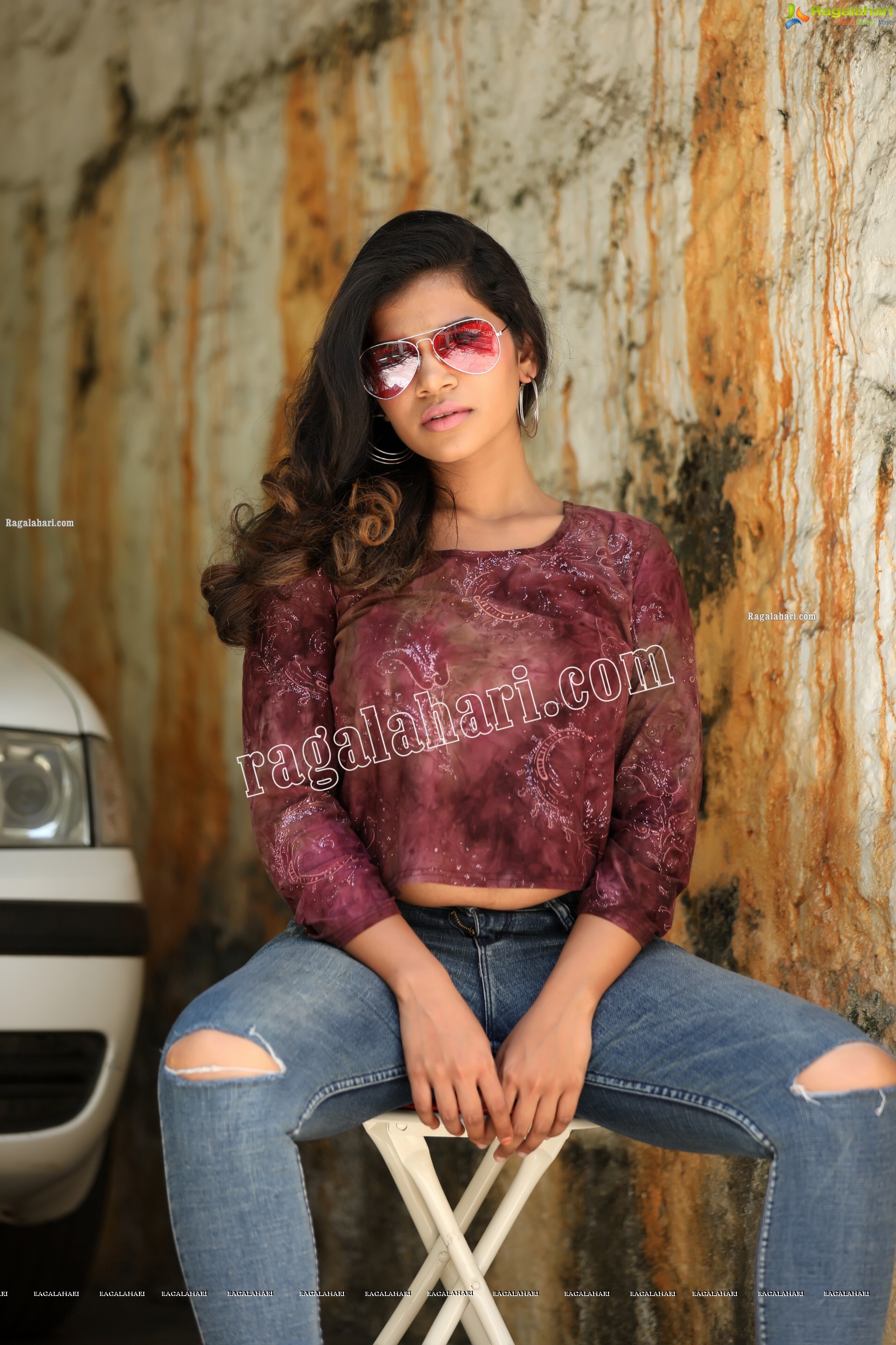 Sumaya Benazir in Wine Colour Crop Top and Jeans Exclusive Photo Shoot