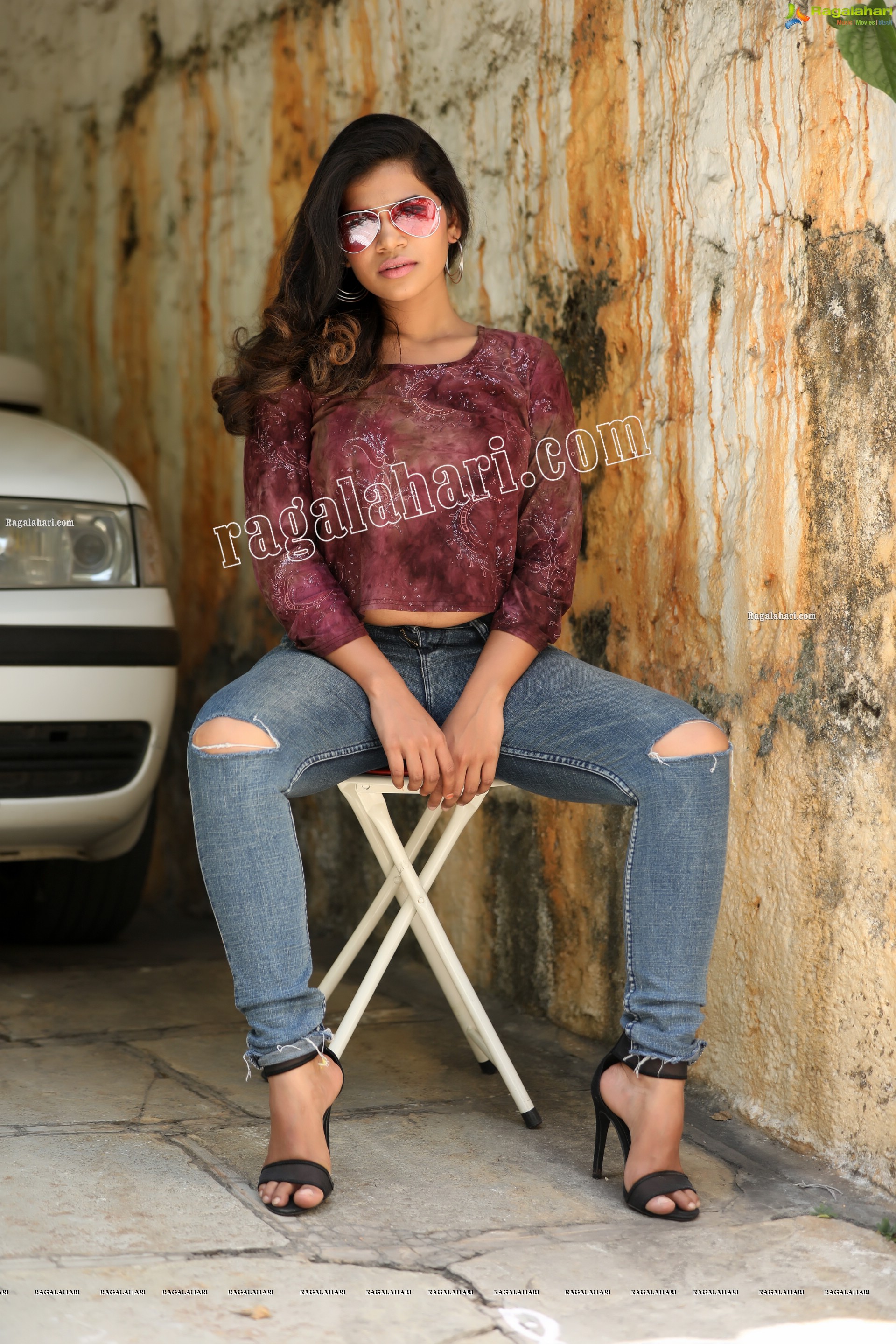 Sumaya Benazir in Wine Colour Crop Top and Jeans Exclusive Photo Shoot