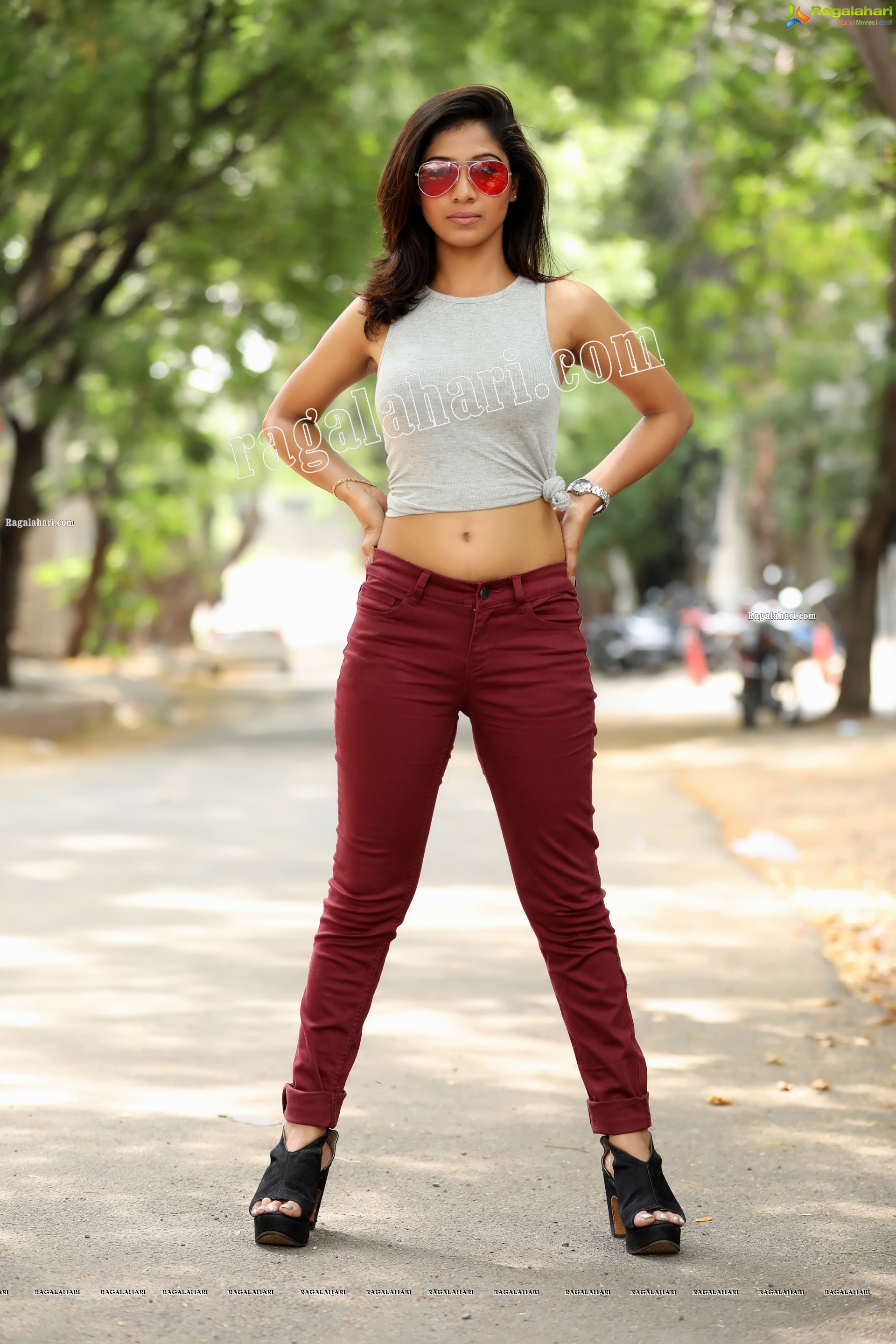Swetha Mathi in Gray Cropped Tank Top and Maroon Pant Exclusive Photo Shoot