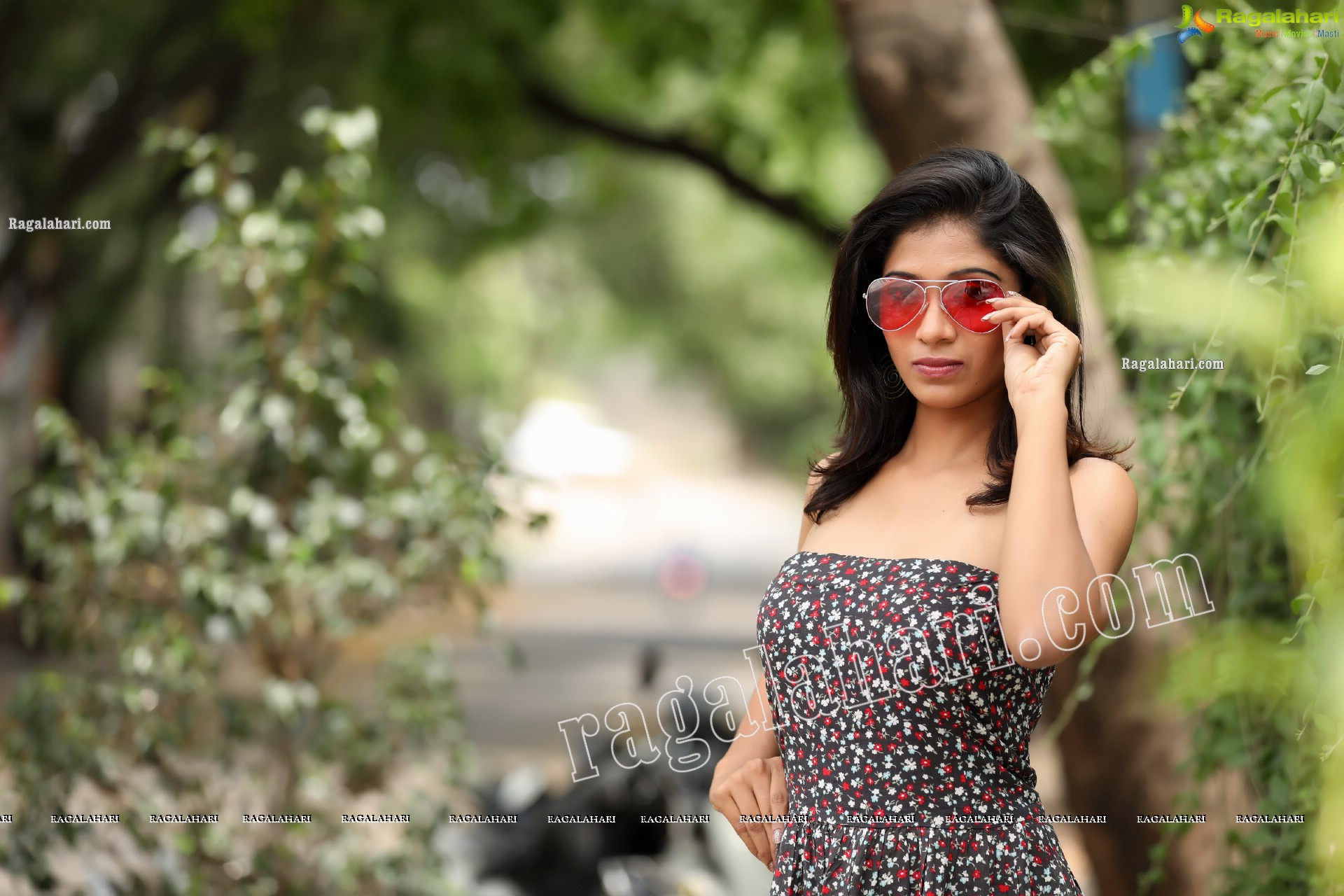 Swetha Mathi in Off Shoulder Sleeveless Printed Skater Dress Exclusive Photo Shoot