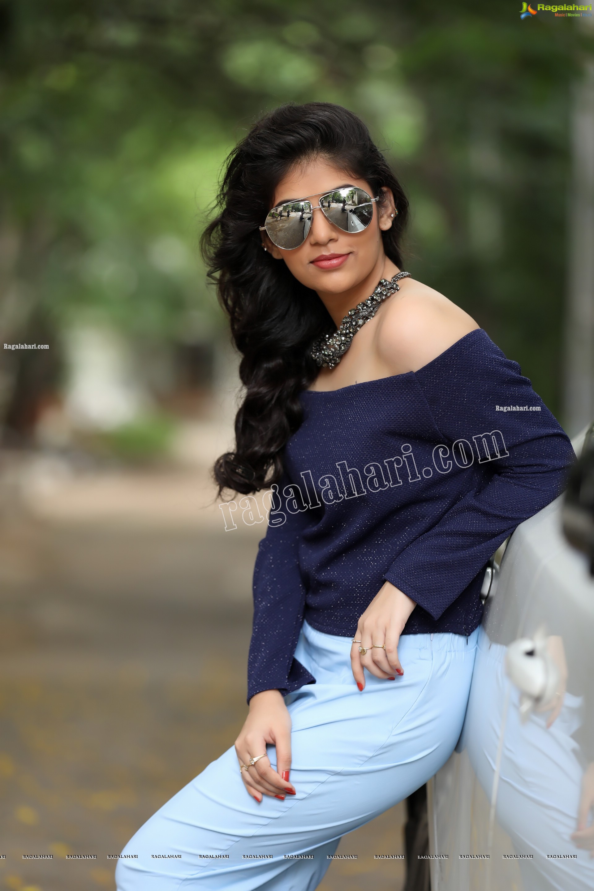 Viswa Sri Bandhavi in Off Shoulder Top and Flare Bell Bottom Pants Exclusive Photo Shoot