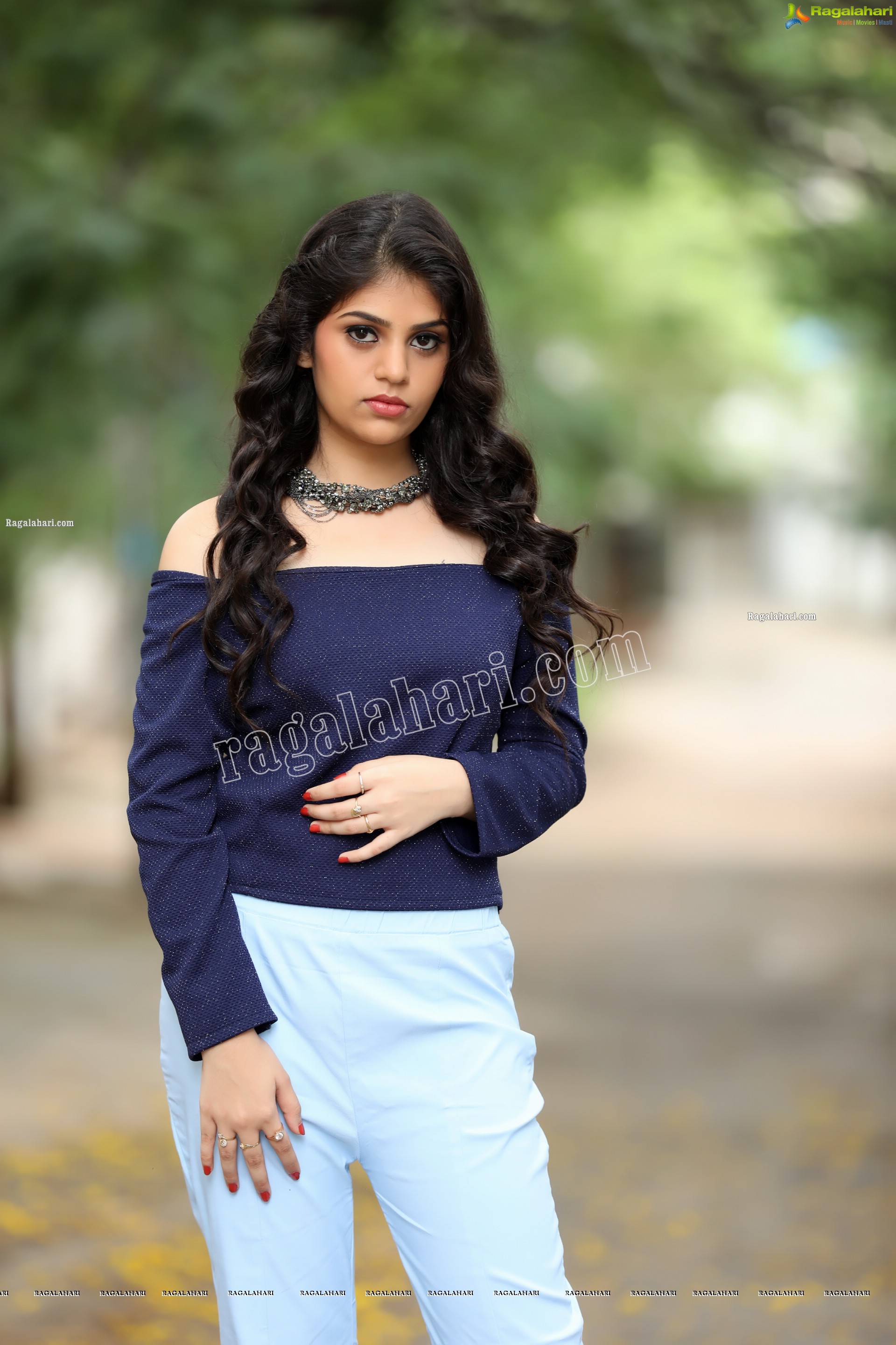 Viswa Sri Bandhavi in Off Shoulder Top and Flare Bell Bottom Pants Exclusive Photo Shoot