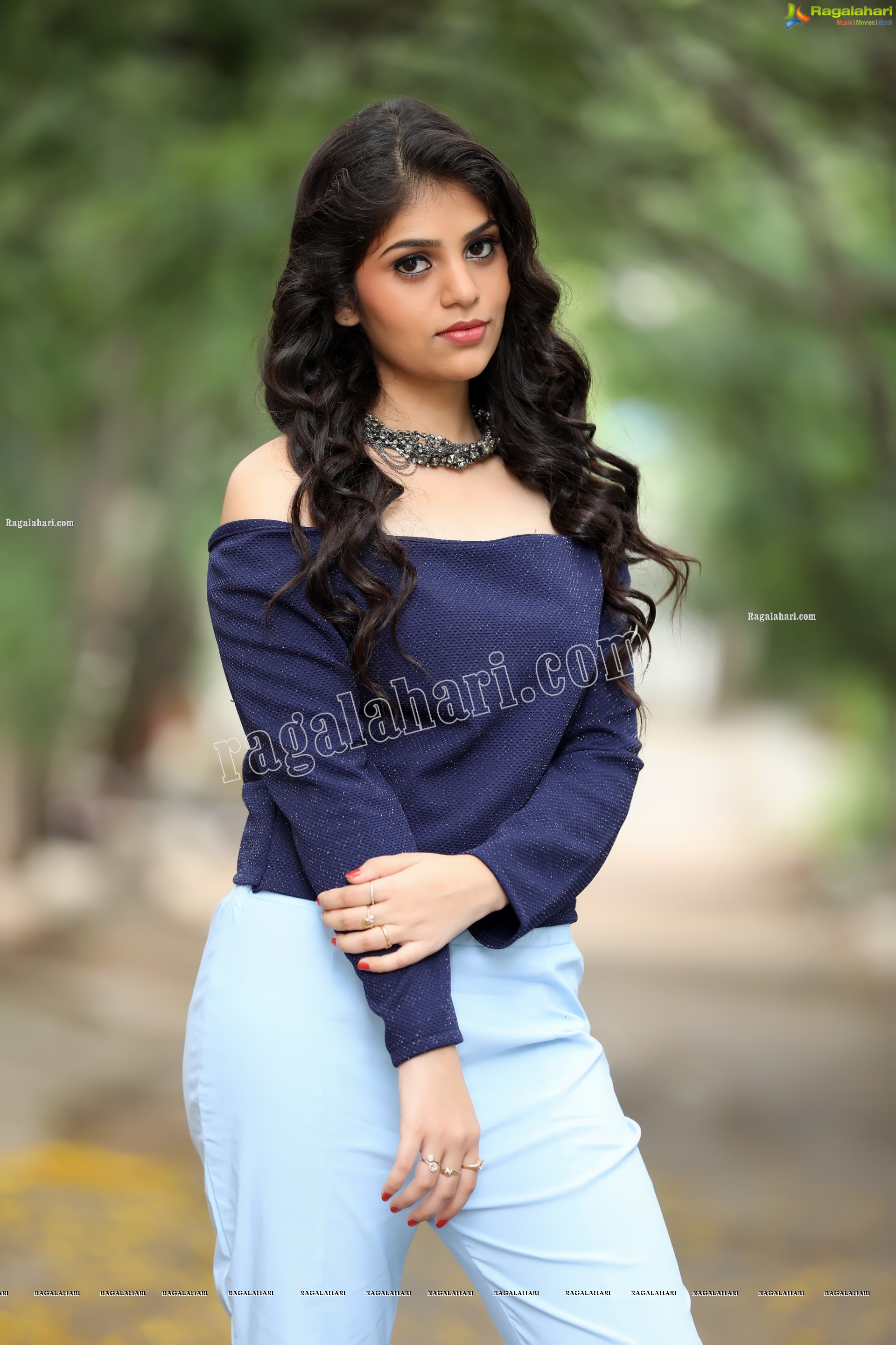 Viswa Sri Bandhavi in Off Shoulder Top and Flare Bell Bottom Pants Exclusive Photo Shoot