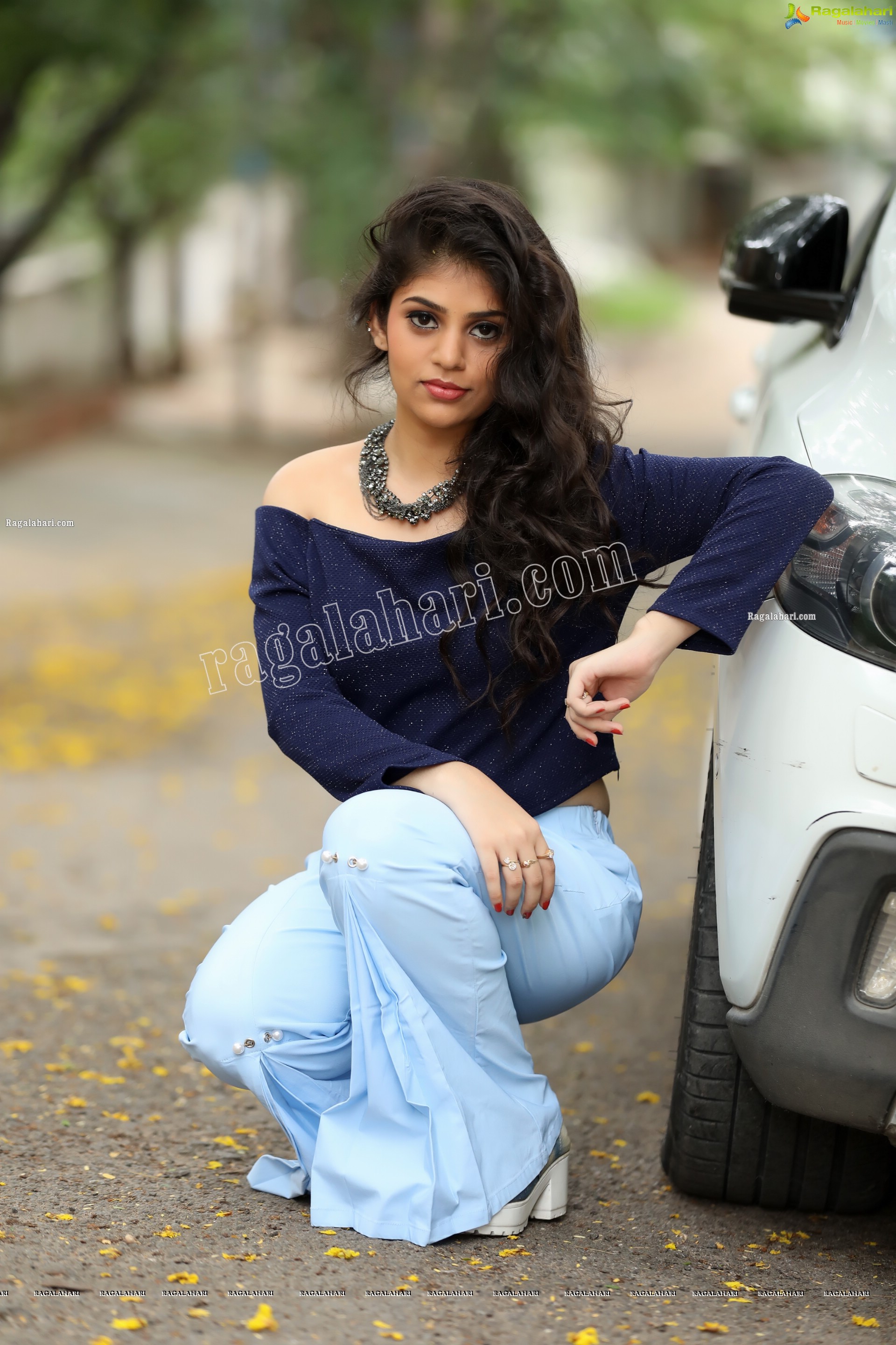 Viswa Sri Bandhavi in Off Shoulder Top and Flare Bell Bottom Pants Exclusive Photo Shoot