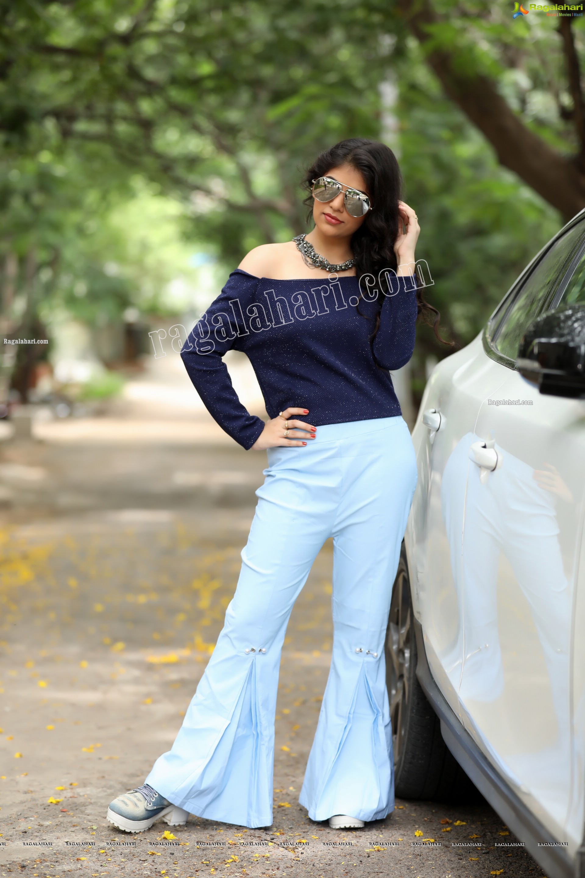 Viswa Sri Bandhavi in Off Shoulder Top and Flare Bell Bottom Pants Exclusive Photo Shoot