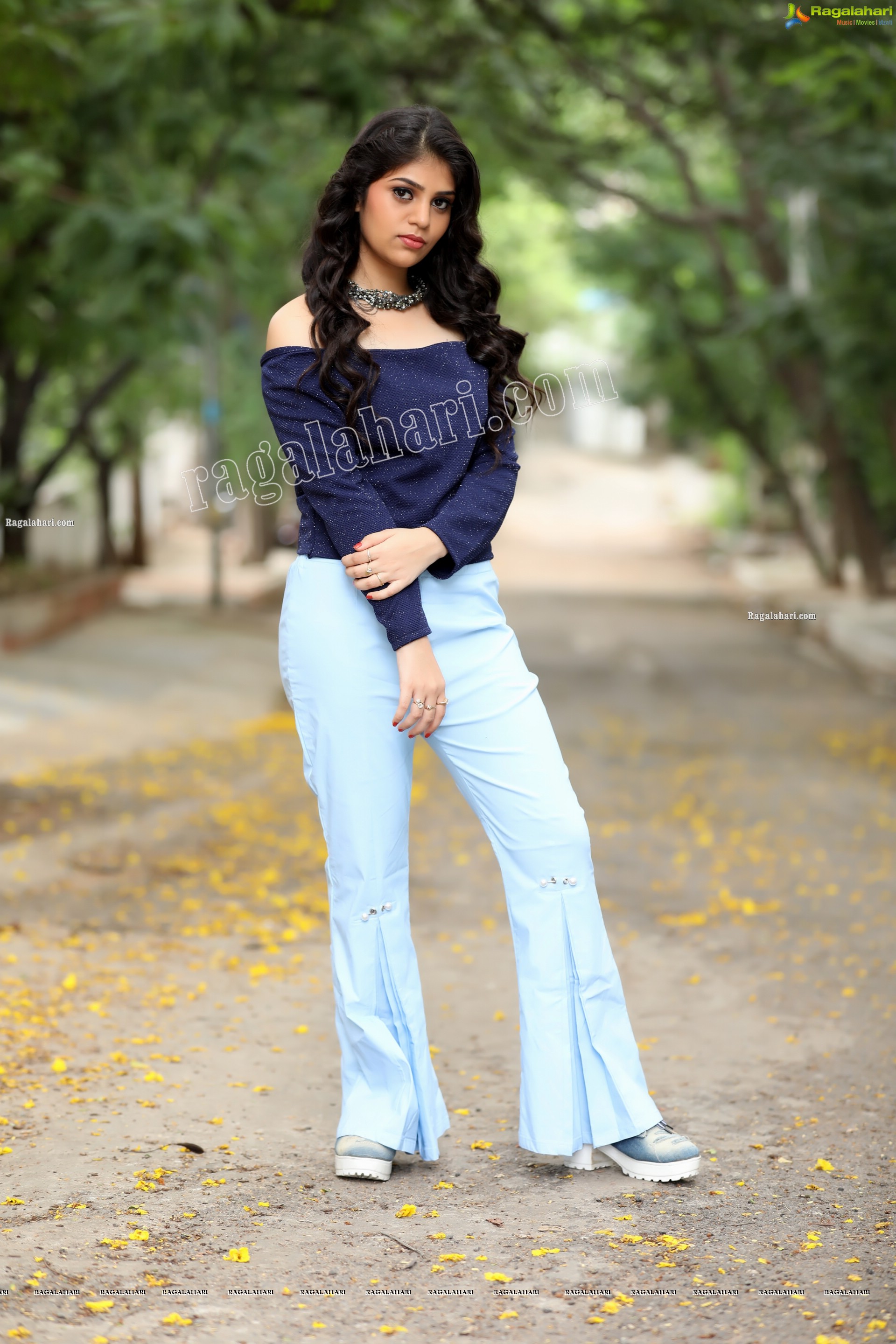 Viswa Sri Bandhavi in Off Shoulder Top and Flare Bell Bottom Pants Exclusive Photo Shoot