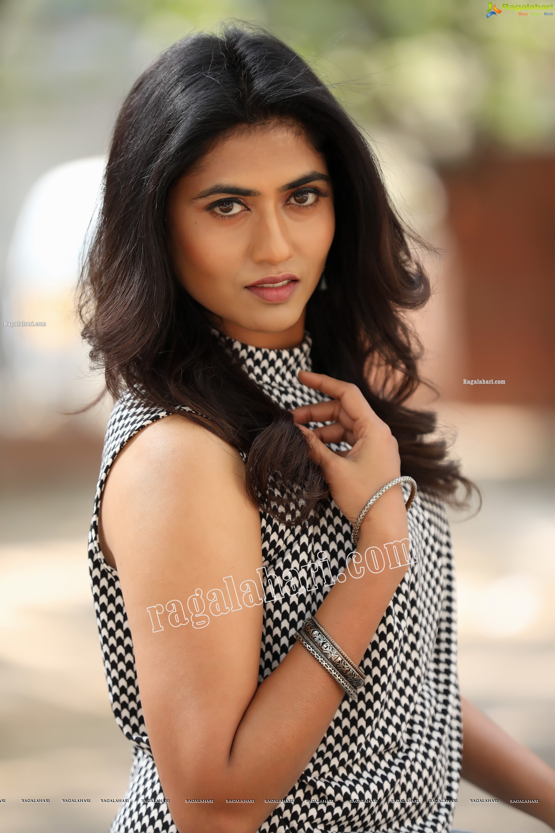 Raja Kumari YN in Halter Neck Geometric-Print Top and Jeans Exclusive Photo Shoot