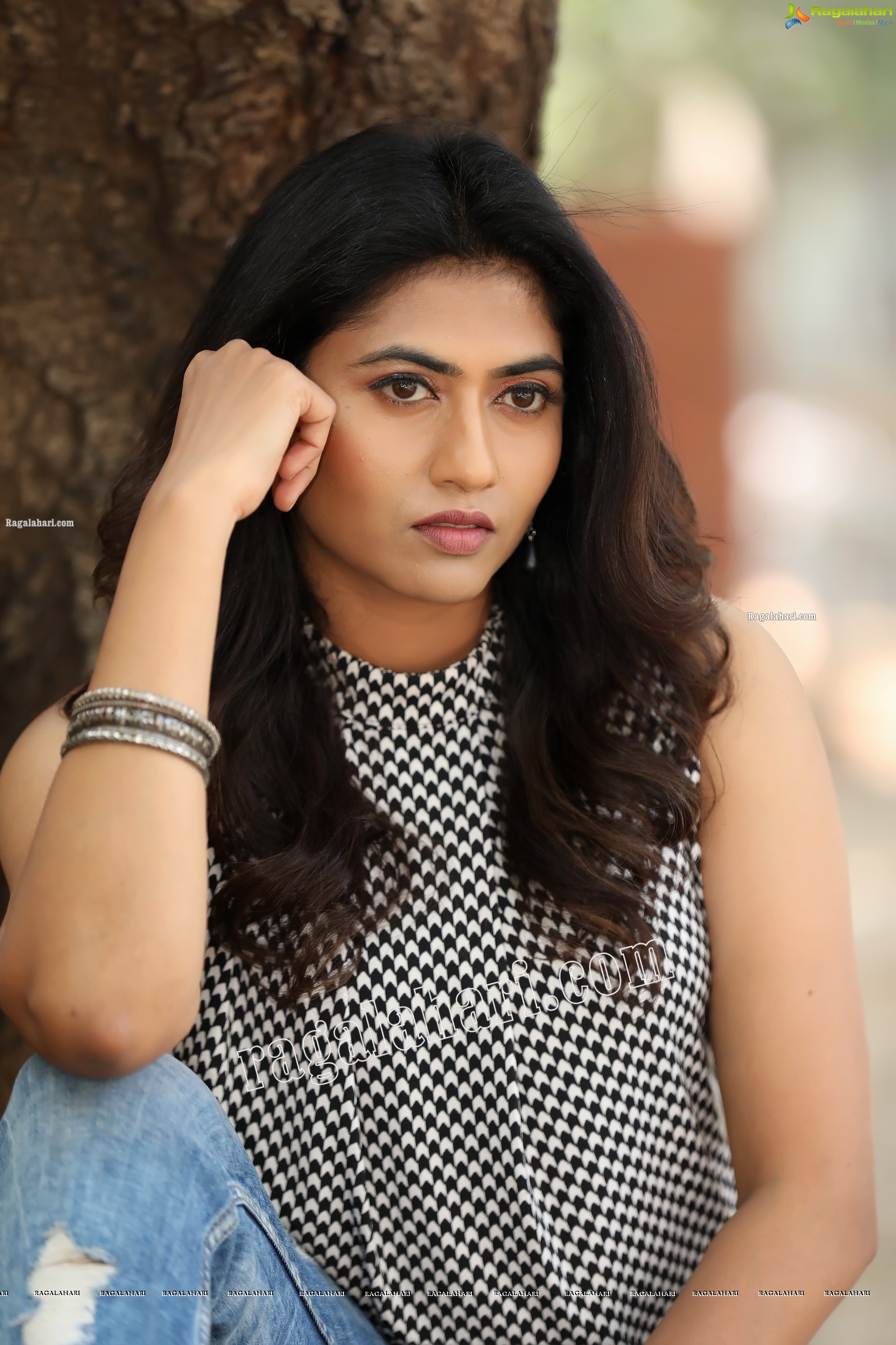 Raja Kumari YN in Halter Neck Geometric-Print Top and Jeans Exclusive Photo Shoot