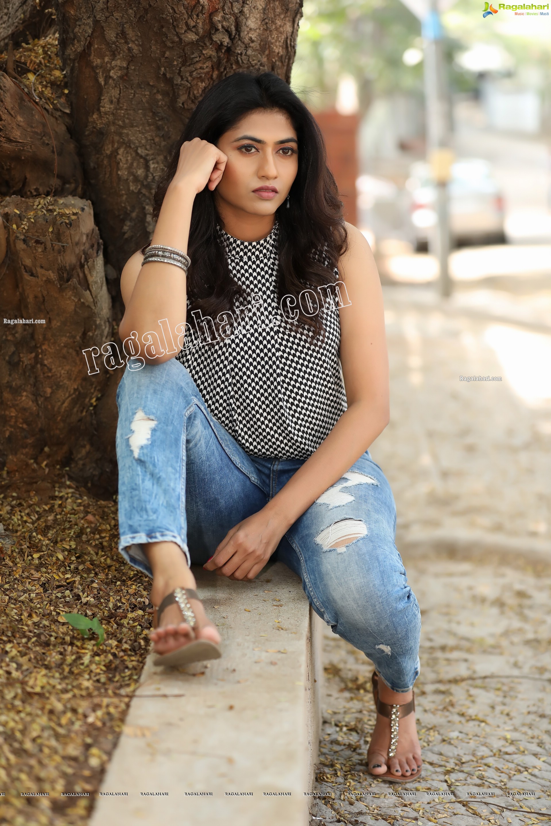 Raja Kumari YN in Halter Neck Geometric-Print Top and Jeans Exclusive Photo Shoot