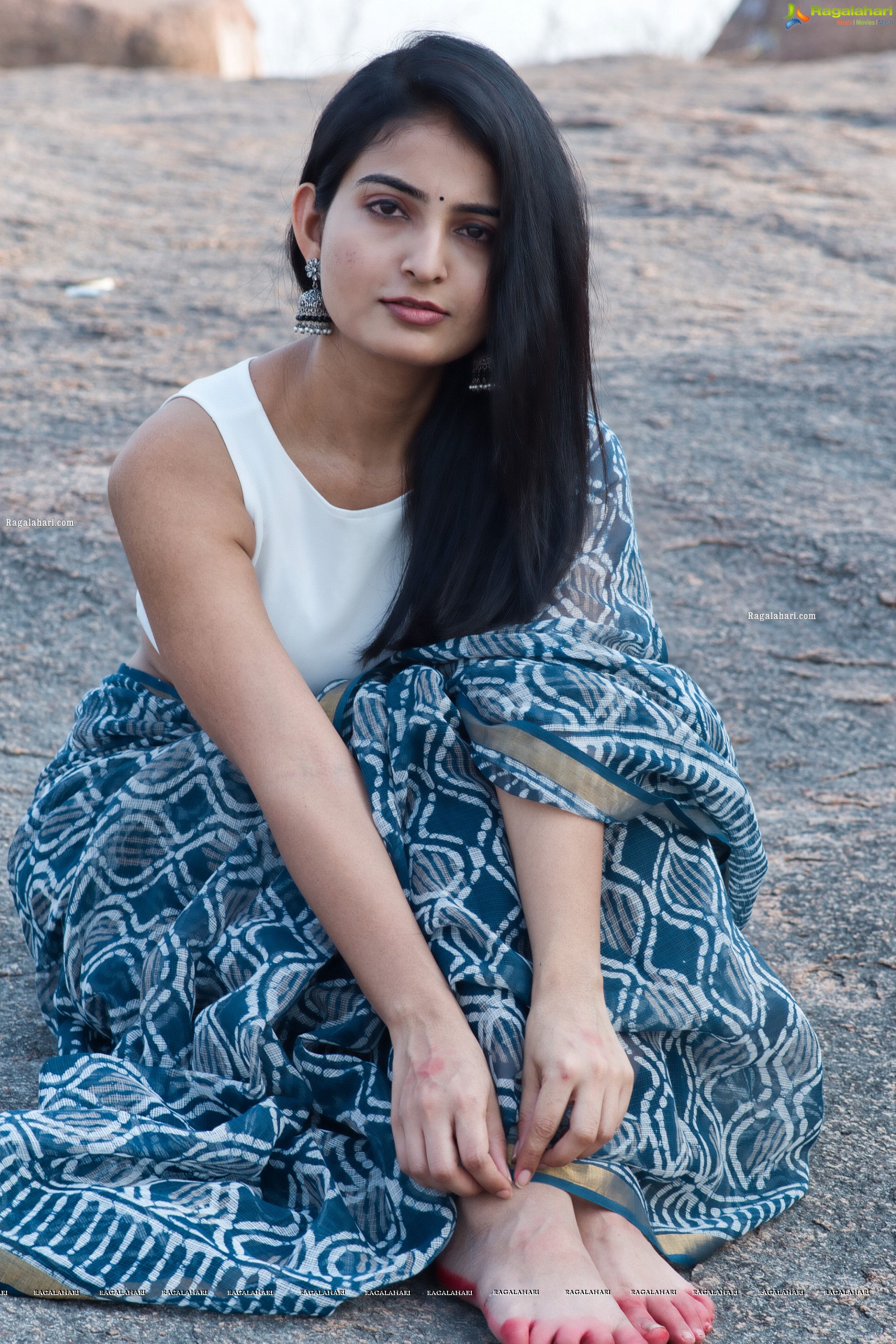 Ananya Nagalla in Blue Bagru Print Saree, HD Stills