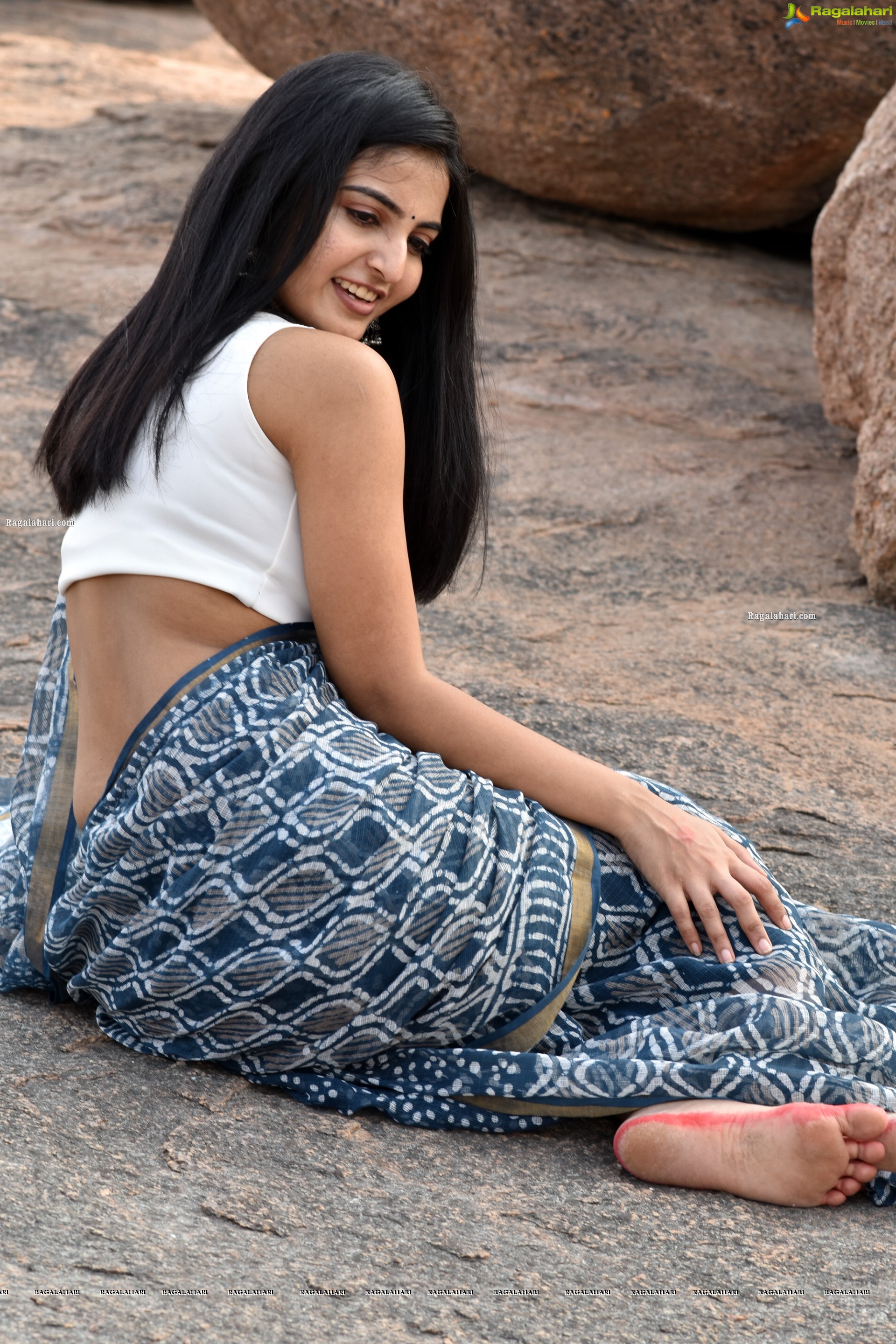 Ananya Nagalla in Blue Bagru Print Saree, HD Stills