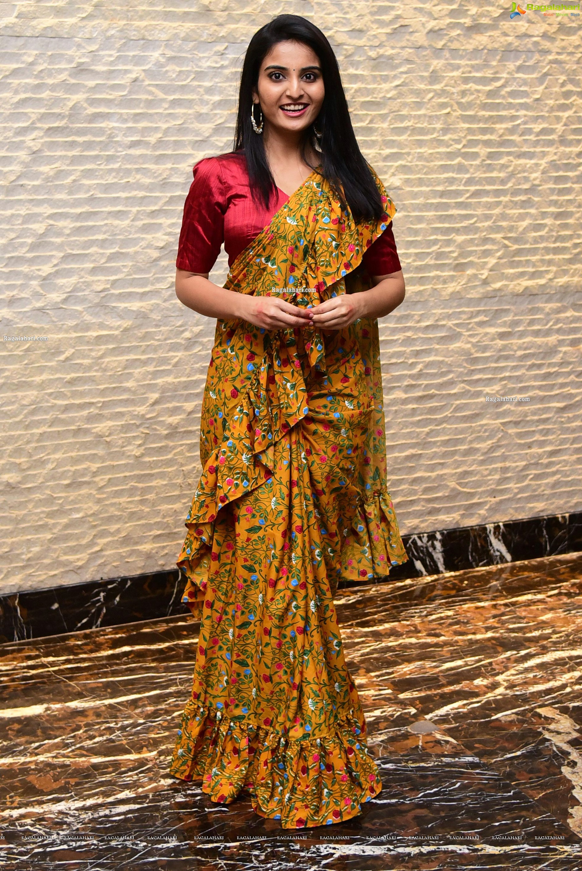 Ananya Nagalla in Yellow floral Print Saree, HD Photo Gallery