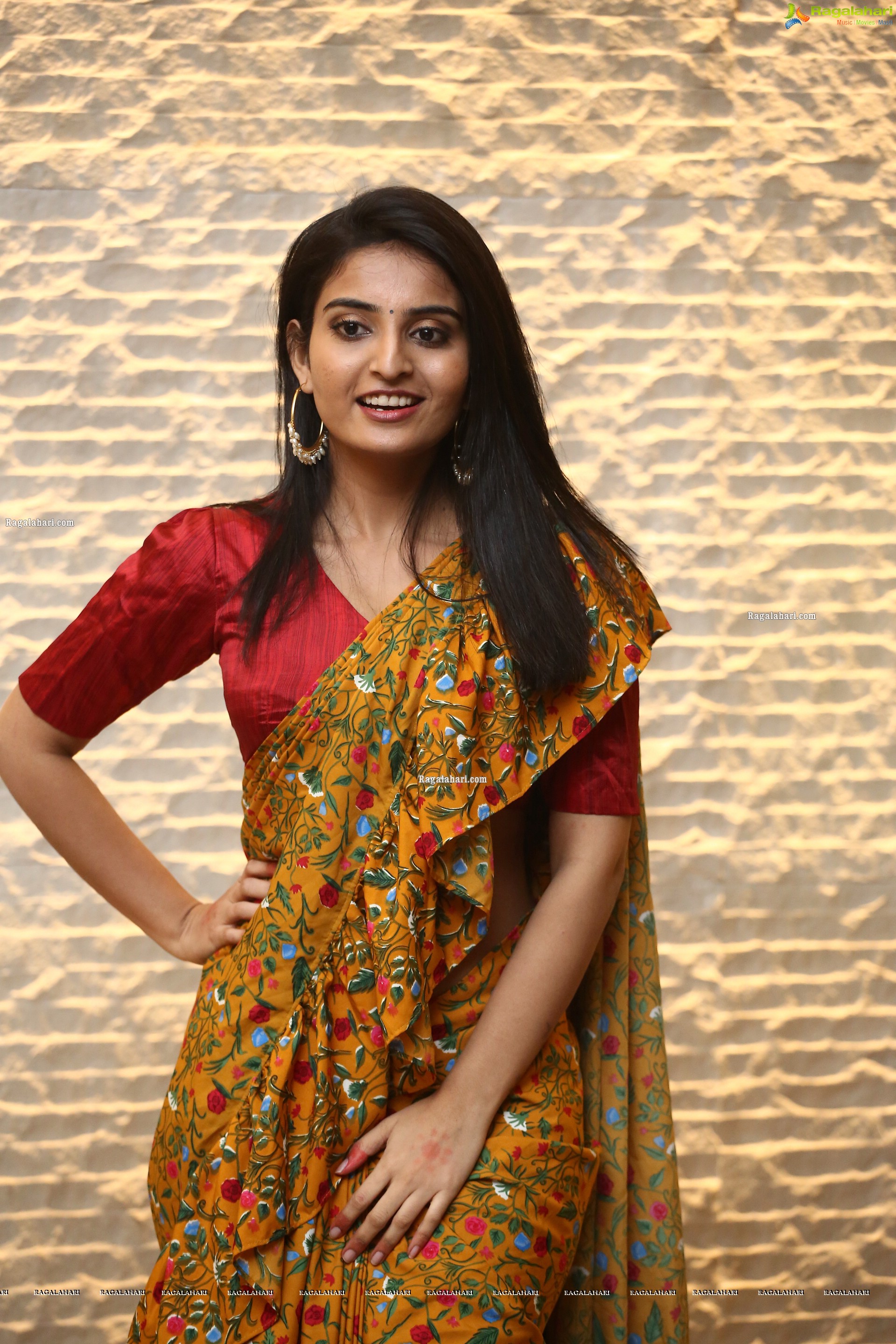 Ananya Nagalla in Yellow floral Print Saree, HD Photo Gallery