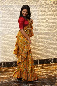 Ananya Nagalla in Yellow floral Print Saree