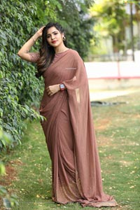 Ashu Reddy in Alluring Light Broun Saree