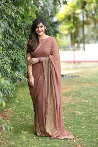 Ashu Reddy in Alluring Light Broun Saree