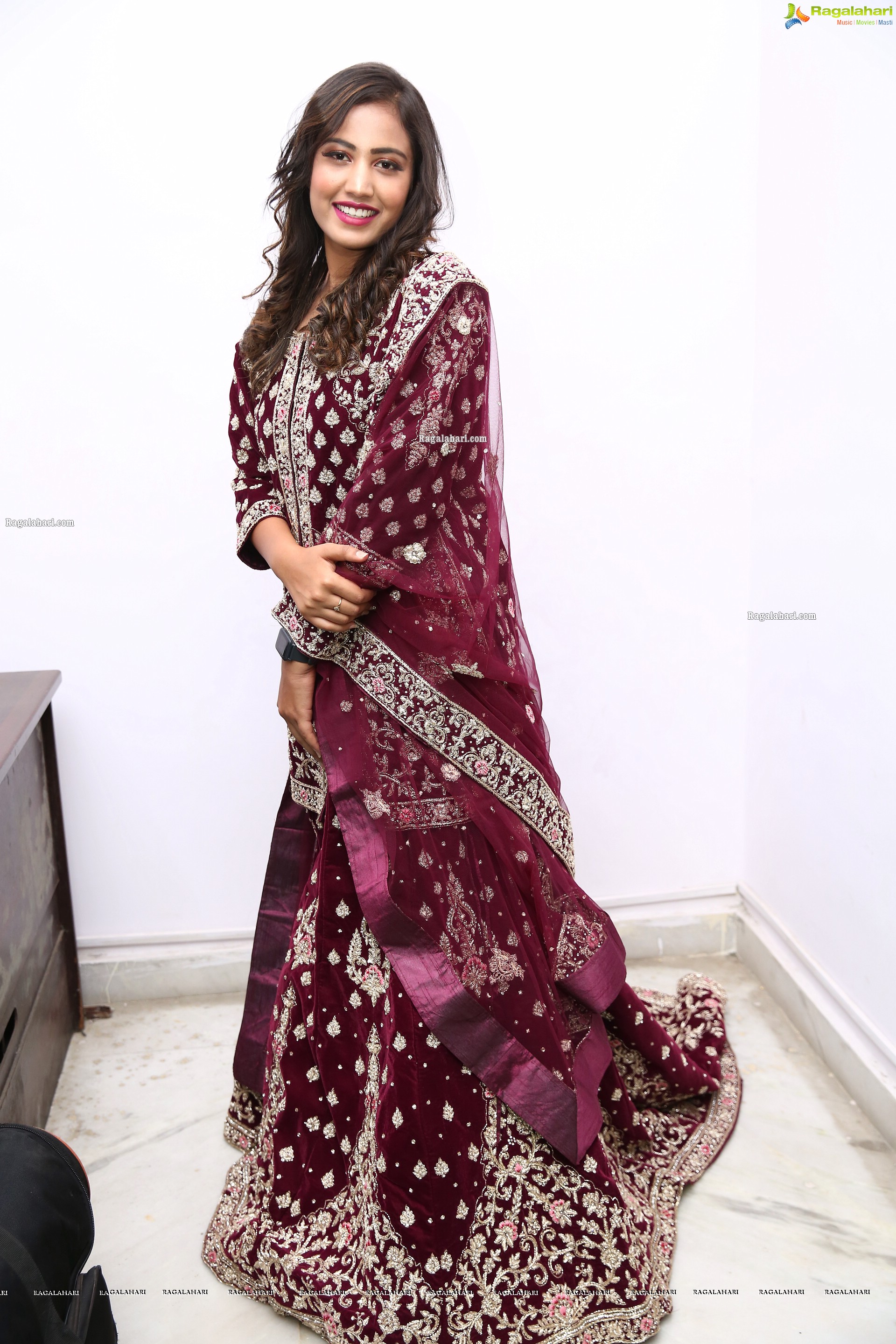 Model Chandana in Dark Purple Velvet Lehenga, HD Photo Gallery