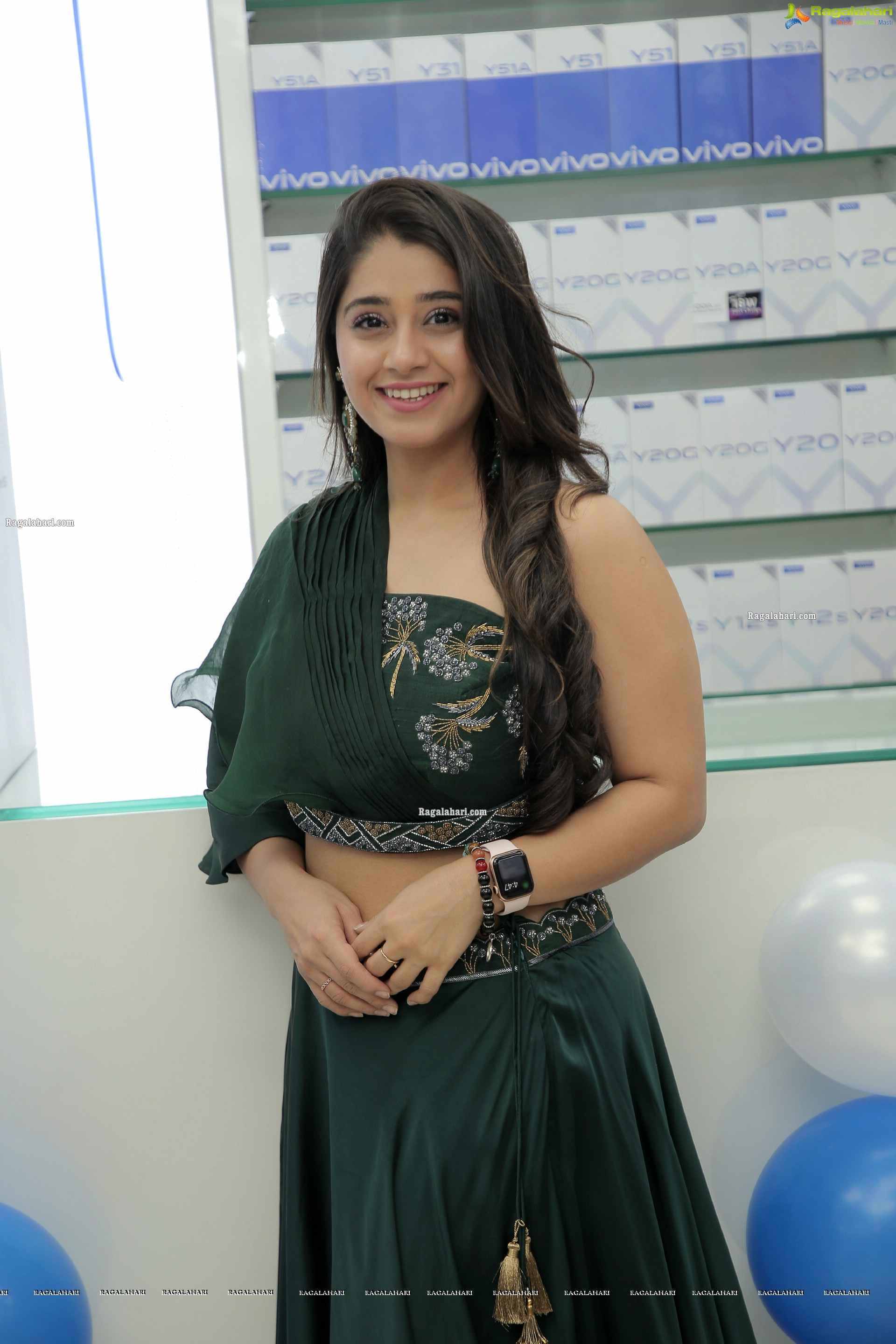 Chandni Bhagwanani in Bottle Green Dress, HD Photo Gallery